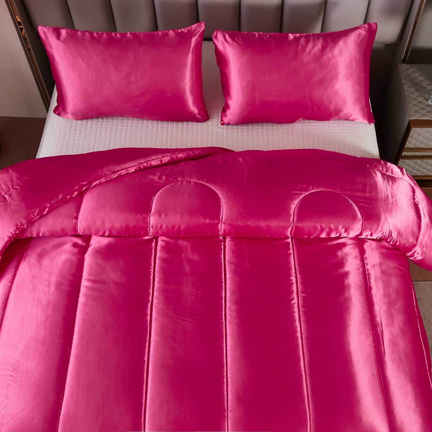 Kanak Bedding 3PC Silky Comforter Set Full XL Hot Pink 1