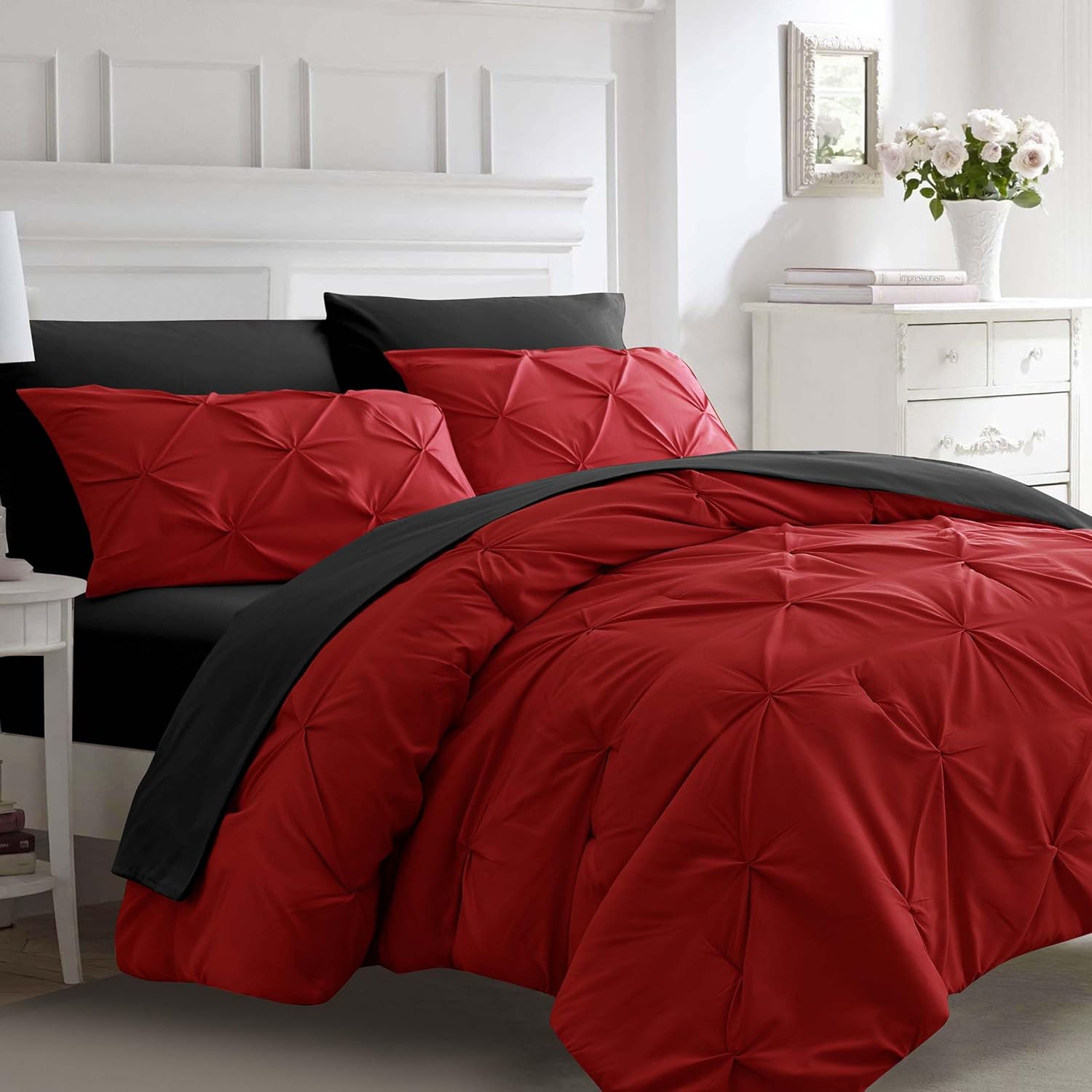 Ubauba 7pc Full Size Comforter Set Red Black