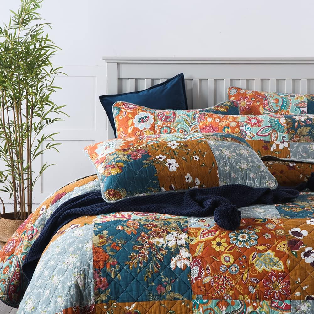 VISIMISI Cotton Reversible Quilt Set 3 Pieces Queen Size