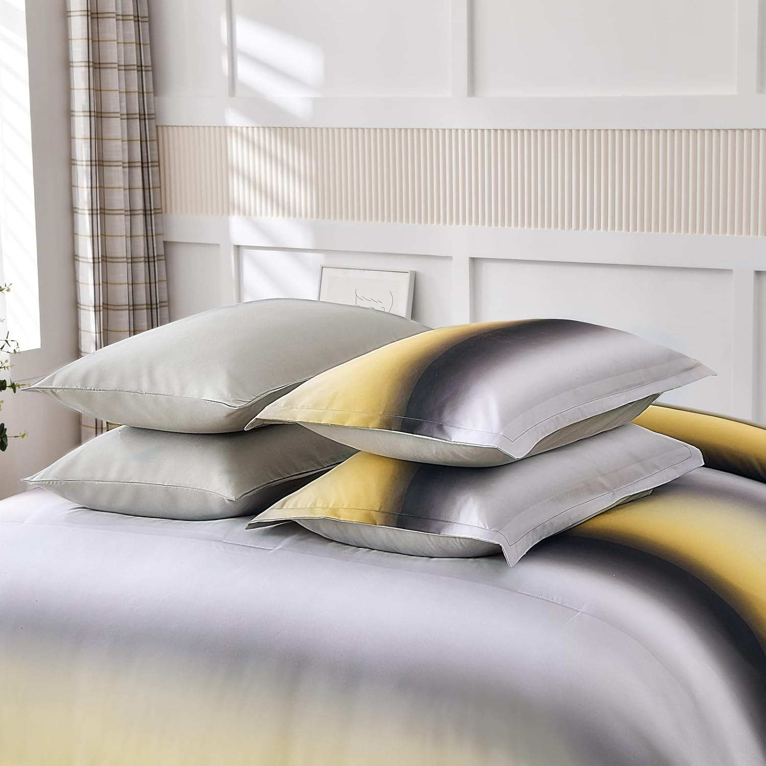 Dinjoy Boho Ombre Yellow Comforter Set 7 Piece Full Size