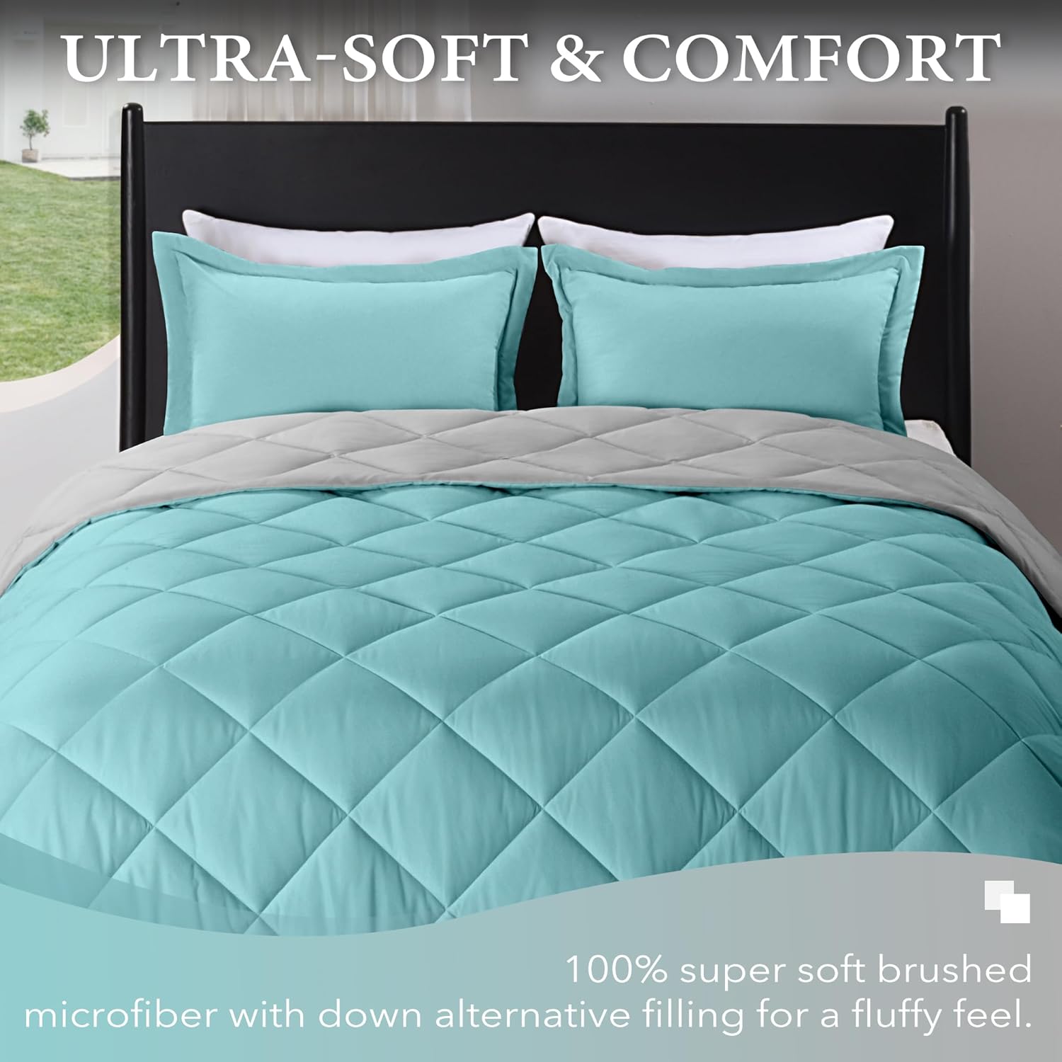 Downluxe California King Comforter Set - Teal and Gray