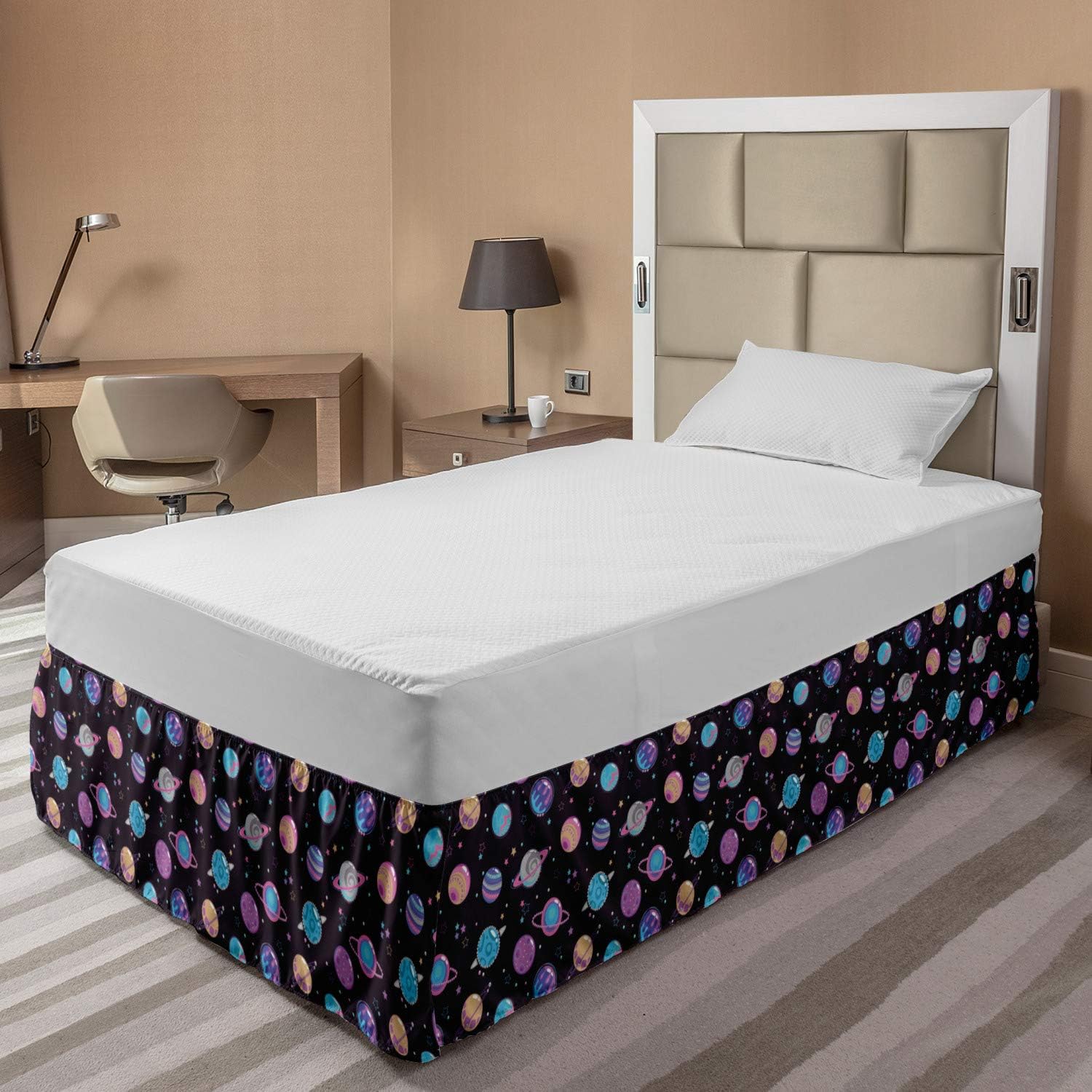 Lunarable Space Elastic Bed Skirt Galaxy Print Charcoal Grey
