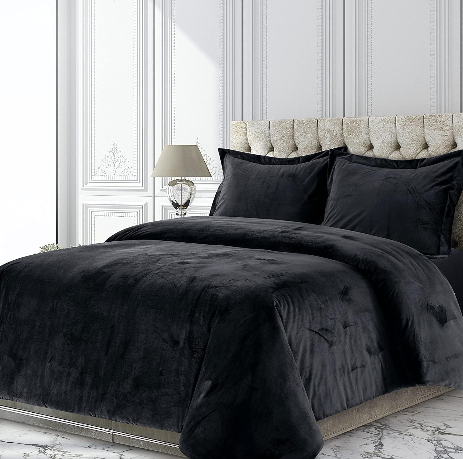 Dimpy Velvet Black Comforter Set Super King Size 5 Pieces