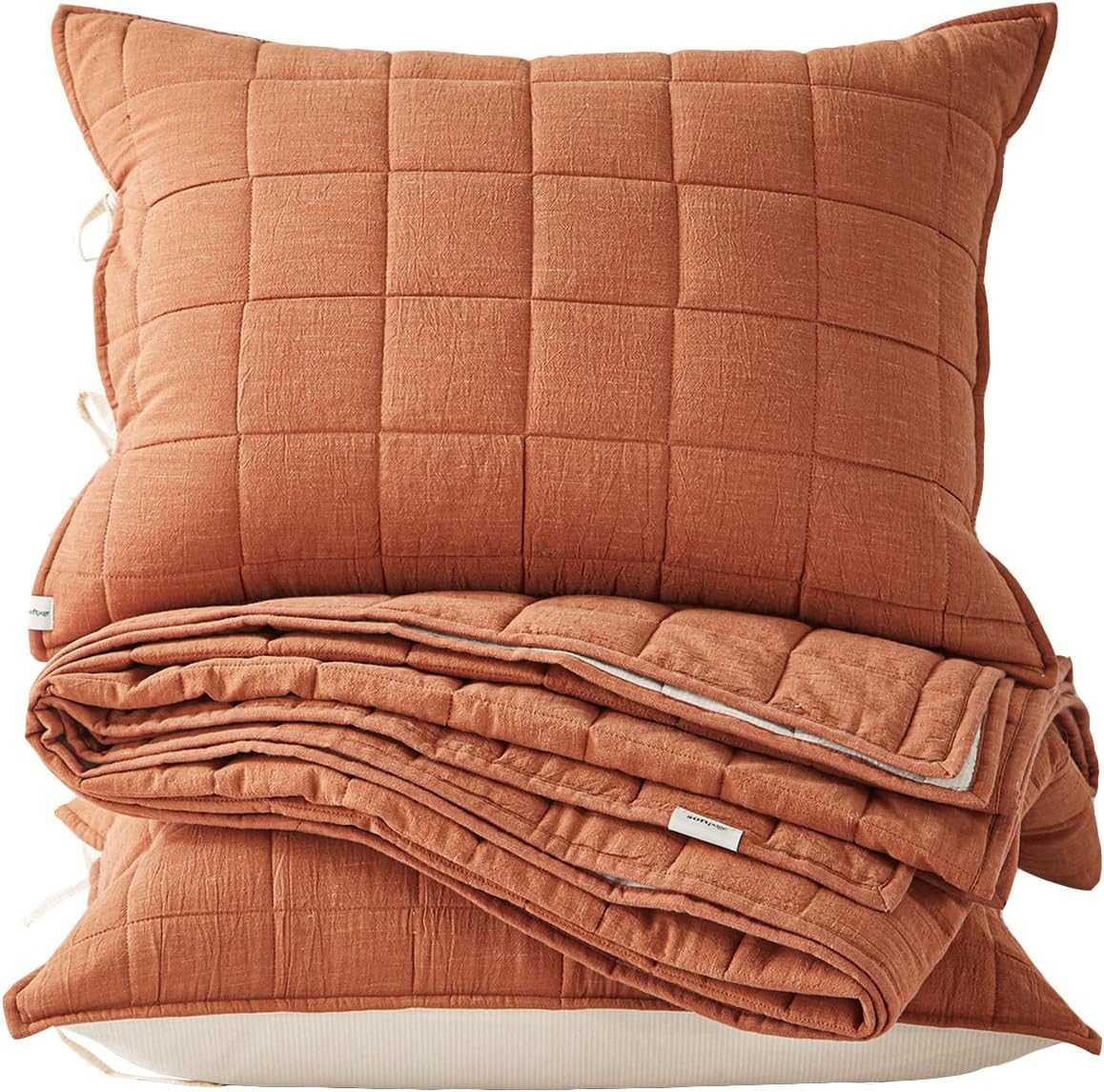 Cotton Quilt Bed Spreads 3-Piece Set Queen Burnt Orange