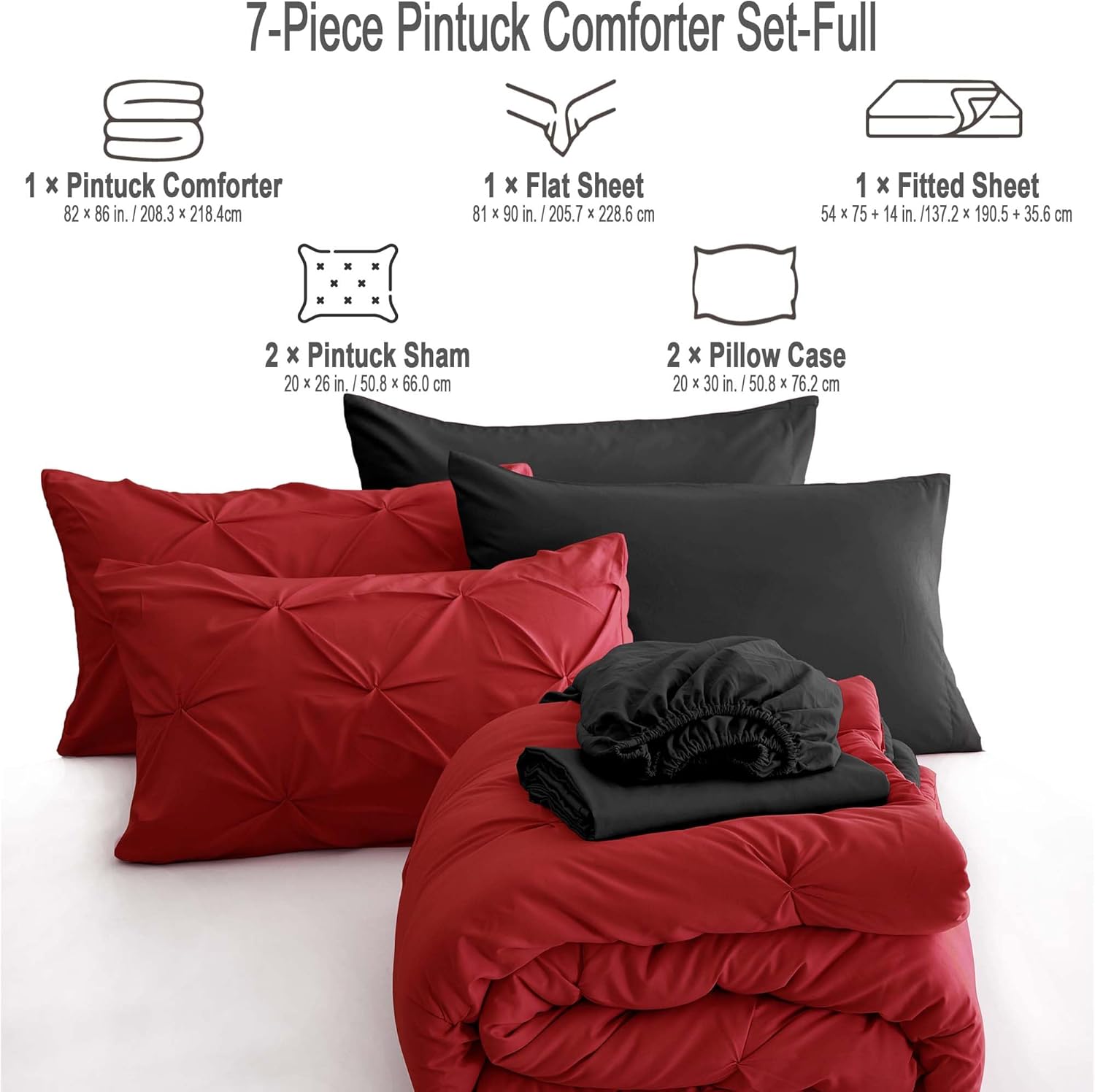 Ubauba 7pc Full Size Comforter Set Red Black