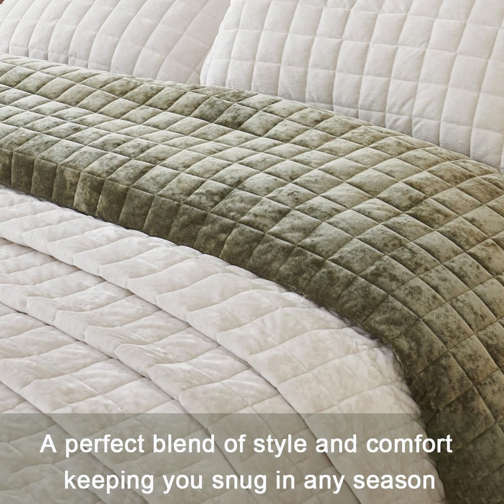 Velvet Quilt Oversized King Size 120x128 Cream White