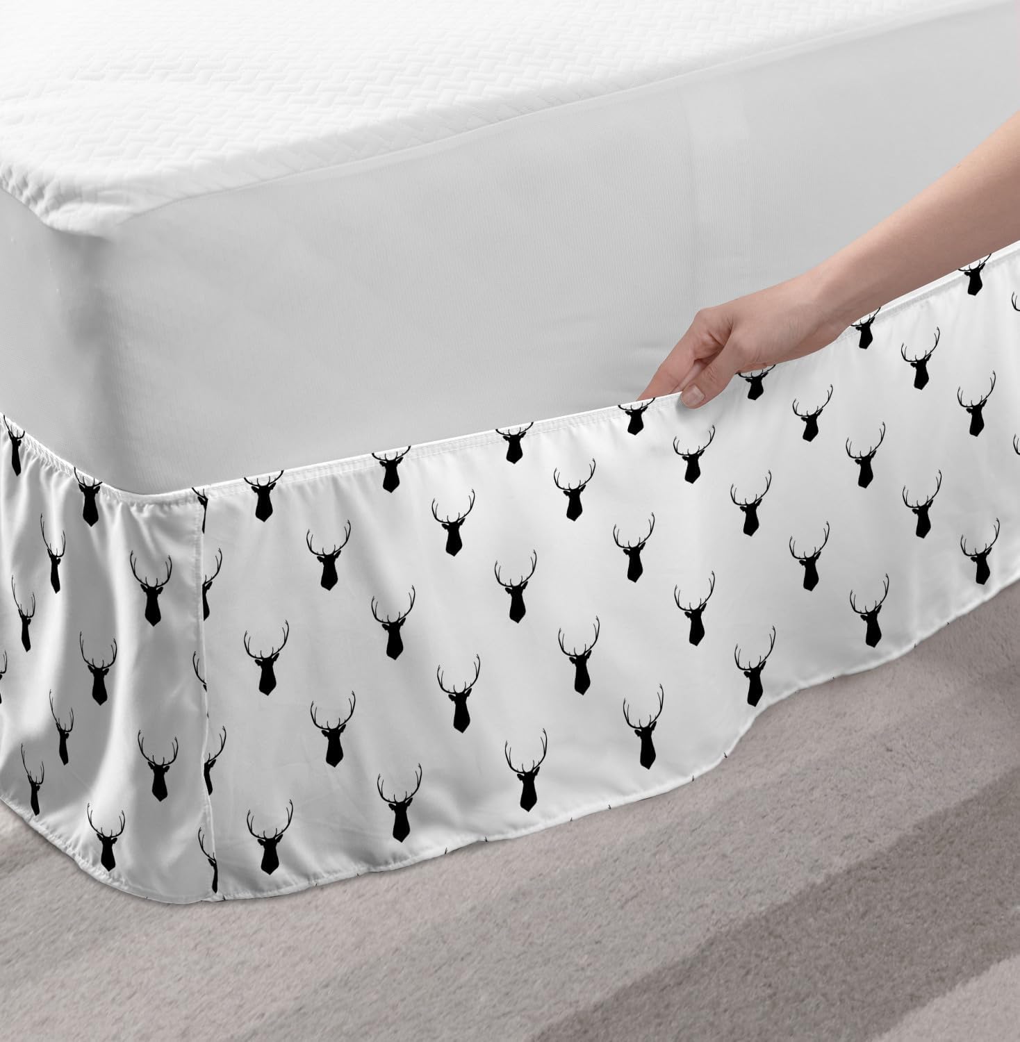 Lunarable Deer Head Bedskirt Forest-Themed TwinTwin XL Charcoal Grey White