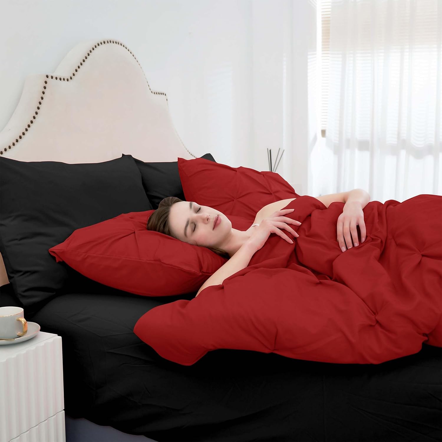 Ubauba 7pc Full Size Comforter Set Red Black