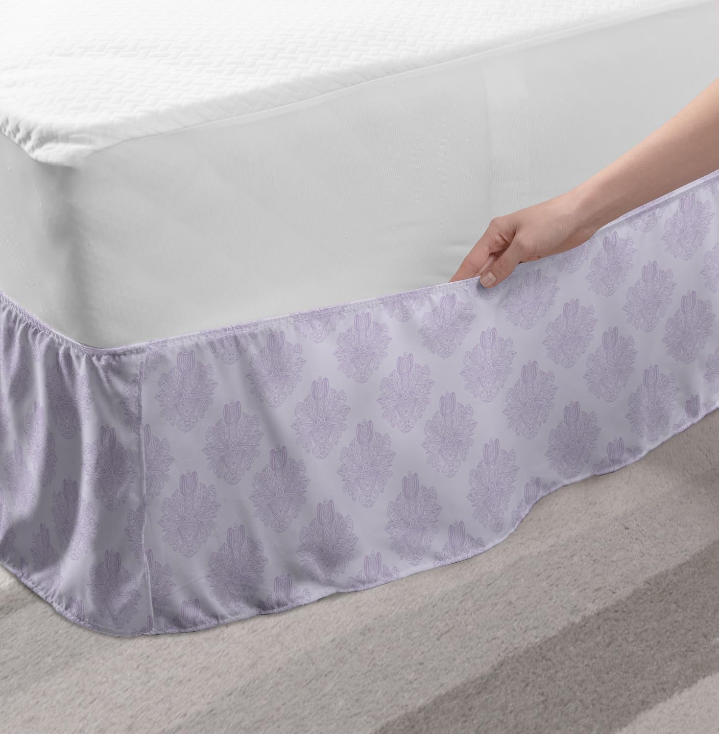 Lunarable Victorian Bed Skirt with Lilac Damask Print