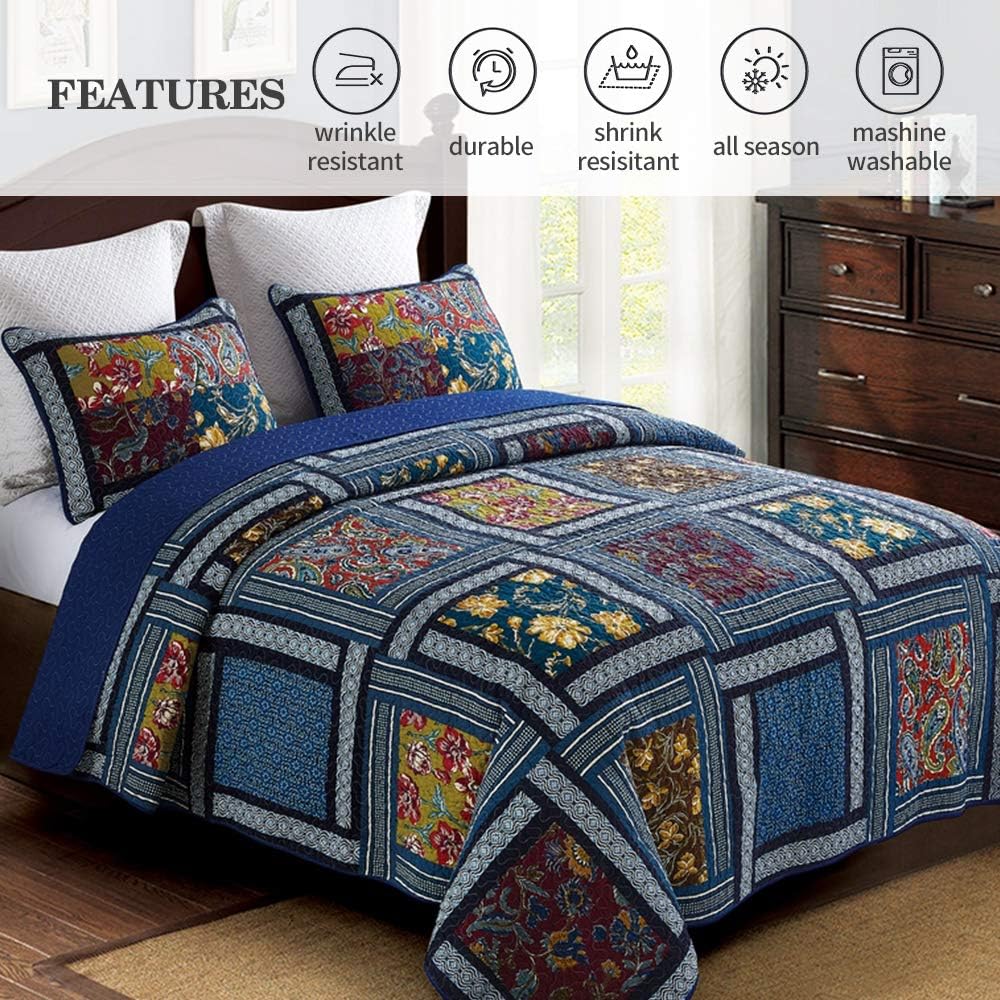 DECMAY Queen Size Quilt Set 100 Cotton Patchwork