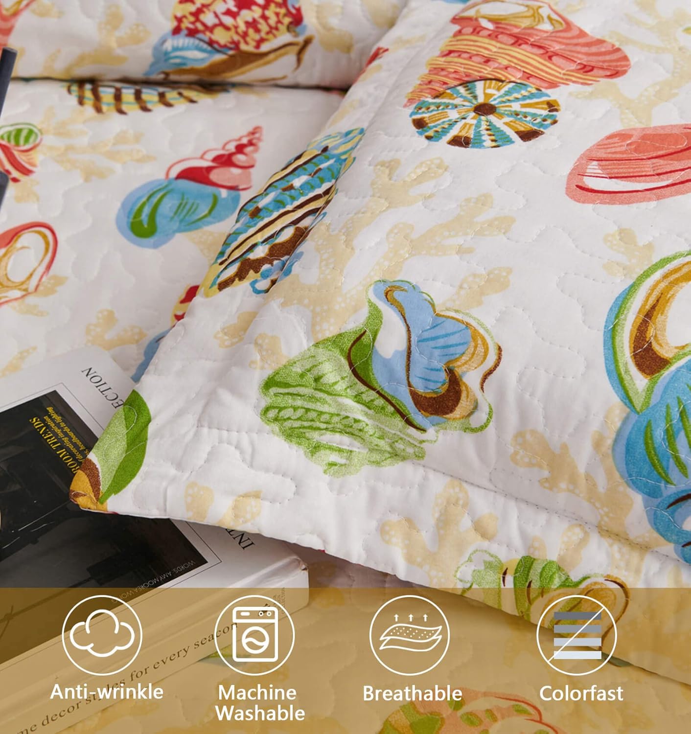 CHESITY Reversible Ocean Themed Beach Quilt Set