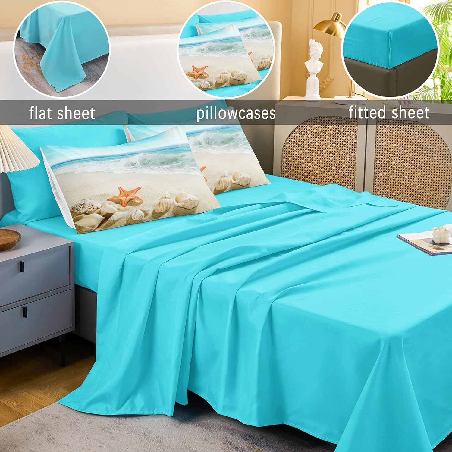 Bedbay Beach Themed Comforter Set - Cal King Aqua