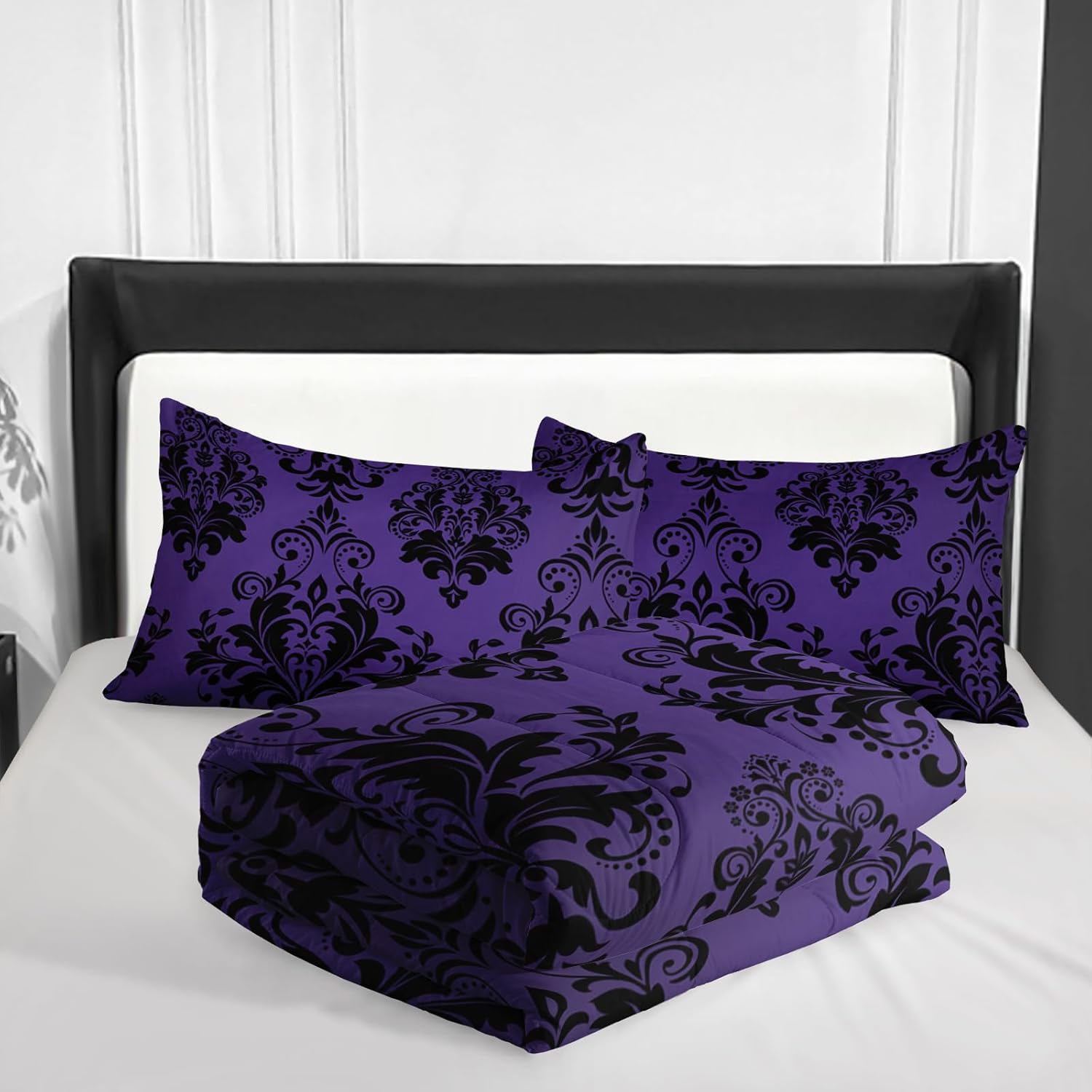 Nttopship Violet Gothic Floral Comforter Set