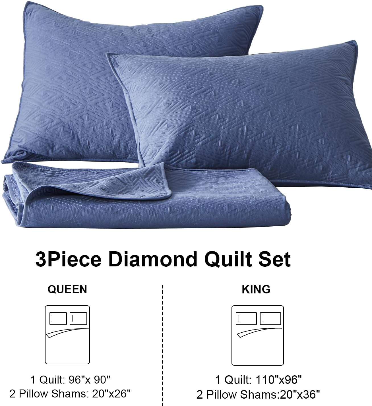 Decoreagy King Size Quilt Set with Diamond Pattern