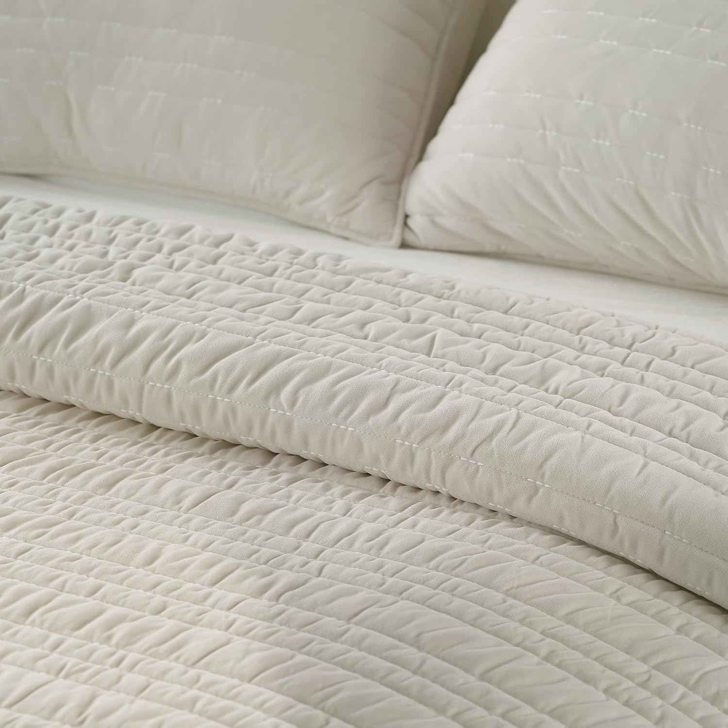 KASENTEX Luxury Velvet King Quilt Set 104x90 Light Khaki