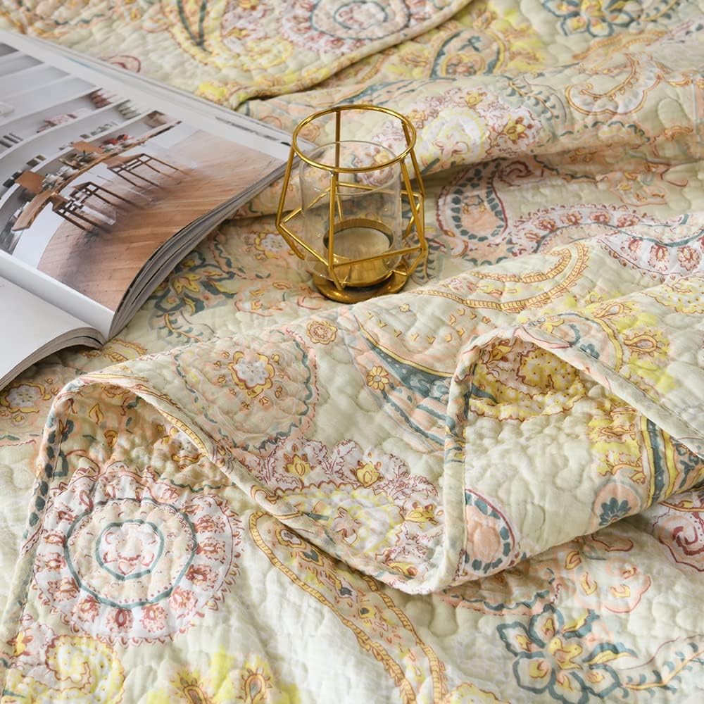 ENASAL Cotton Quilt Set with Reversible Bedspread and Pillowcases