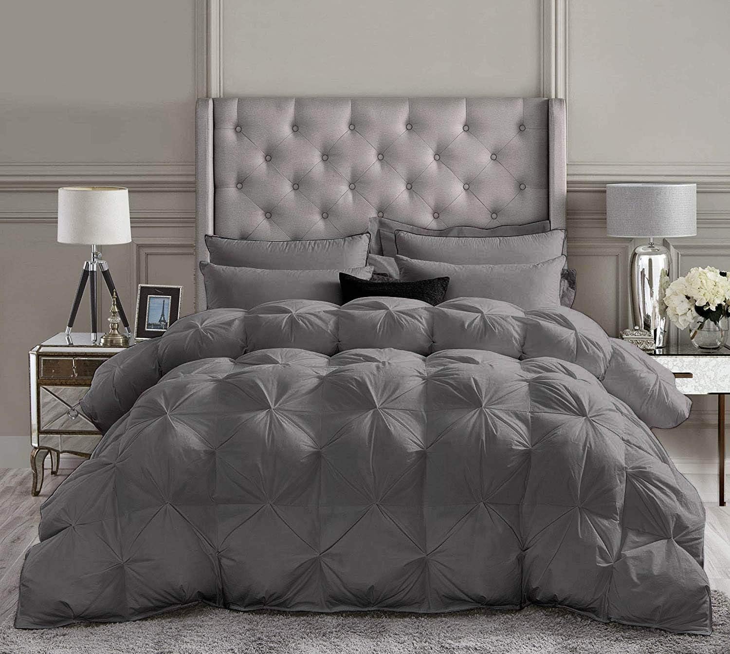 Crown Bedding 3-Piece Pinch Pleated Comforter Set Super King Dark Grey
