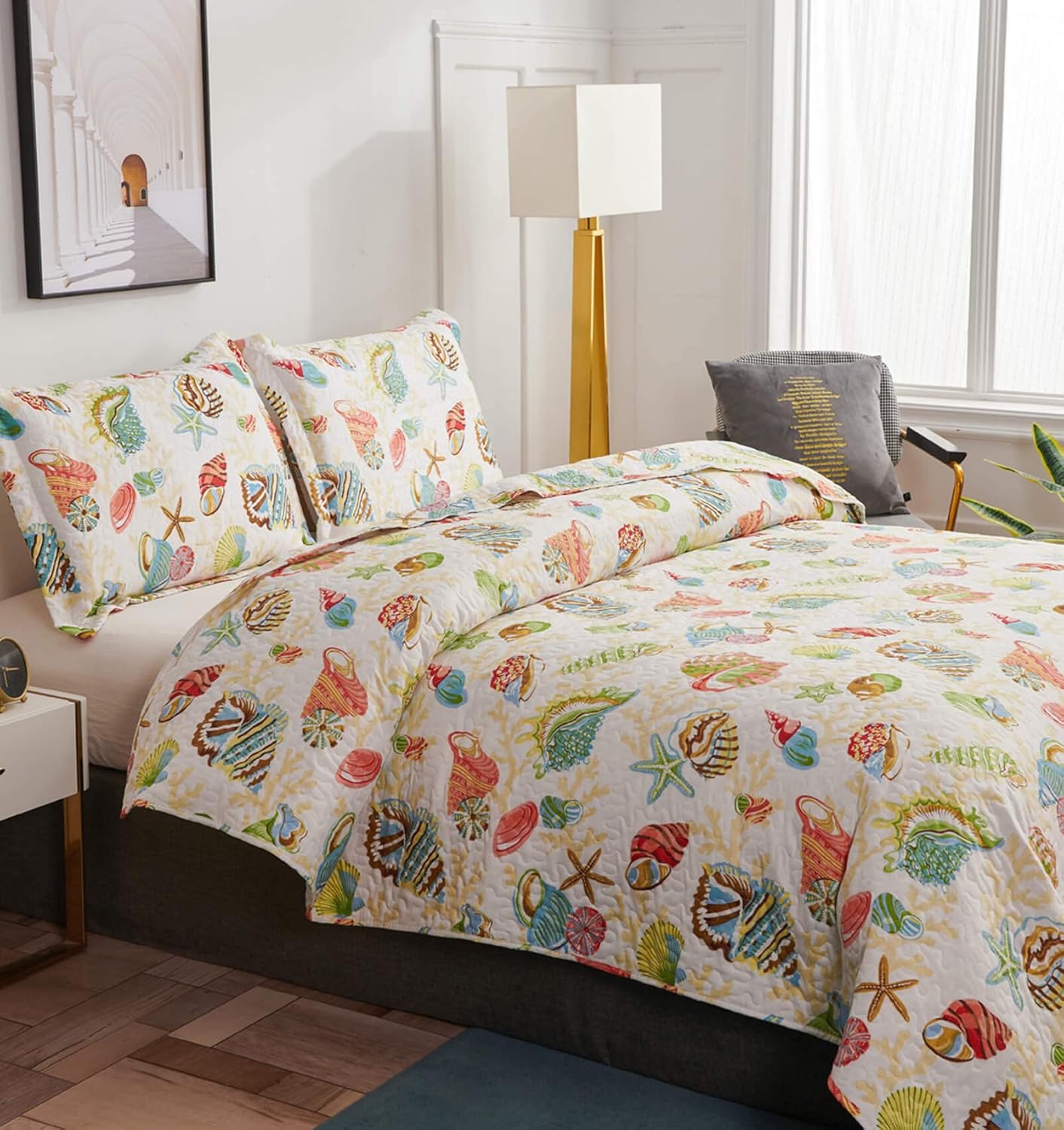 CHESITY Reversible Ocean Themed Beach Quilt Set