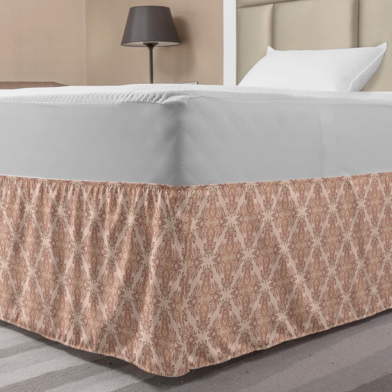 Lunarable Abstract Elastic Bed Skirt Pale Peach Almond