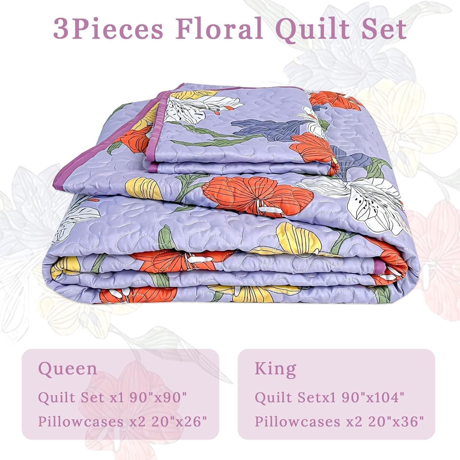 Heymybed Floral Quilt Set Queen Size 3 Piece