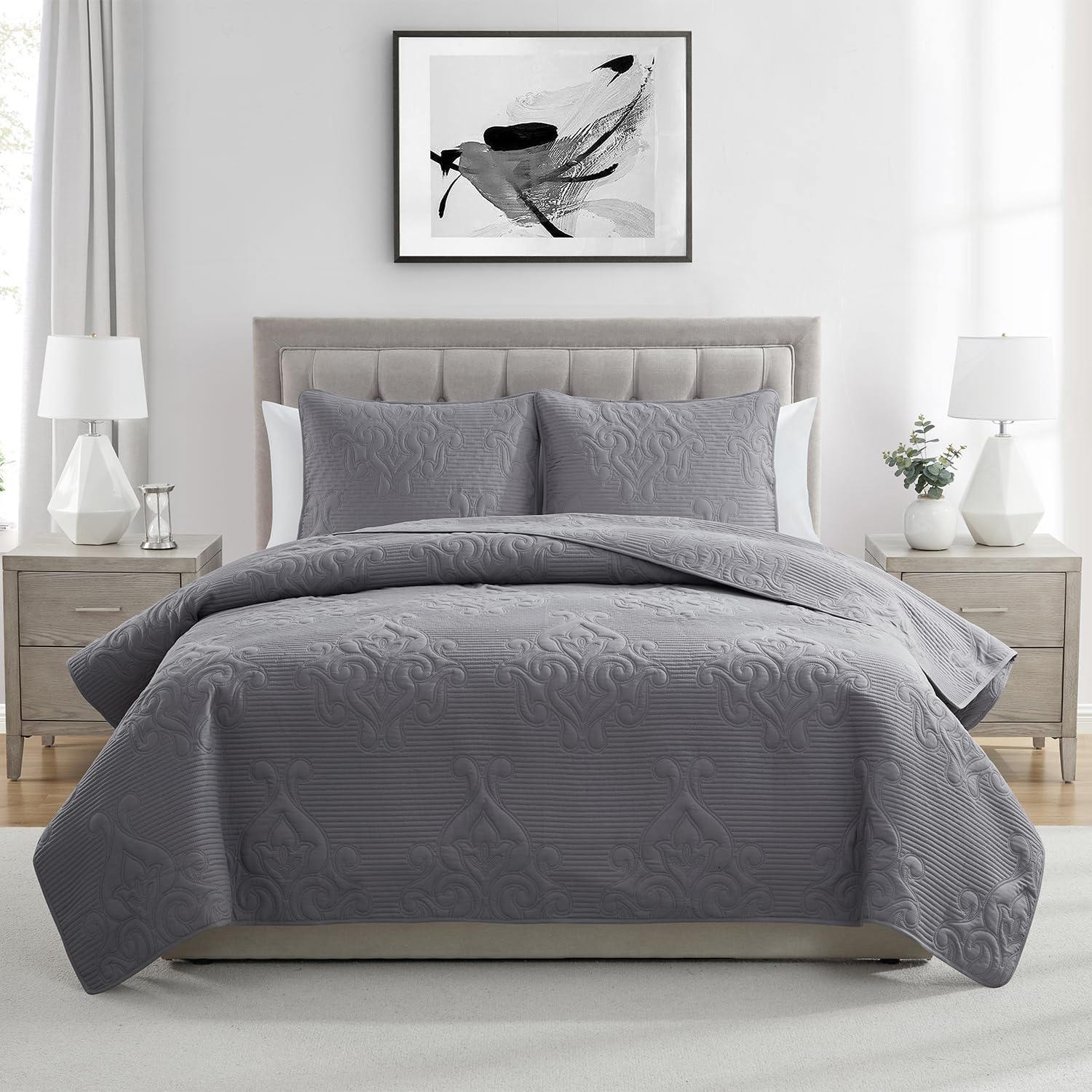 VCNY Home - Quilt Set 3-Piece FullQueen Solomun Grey