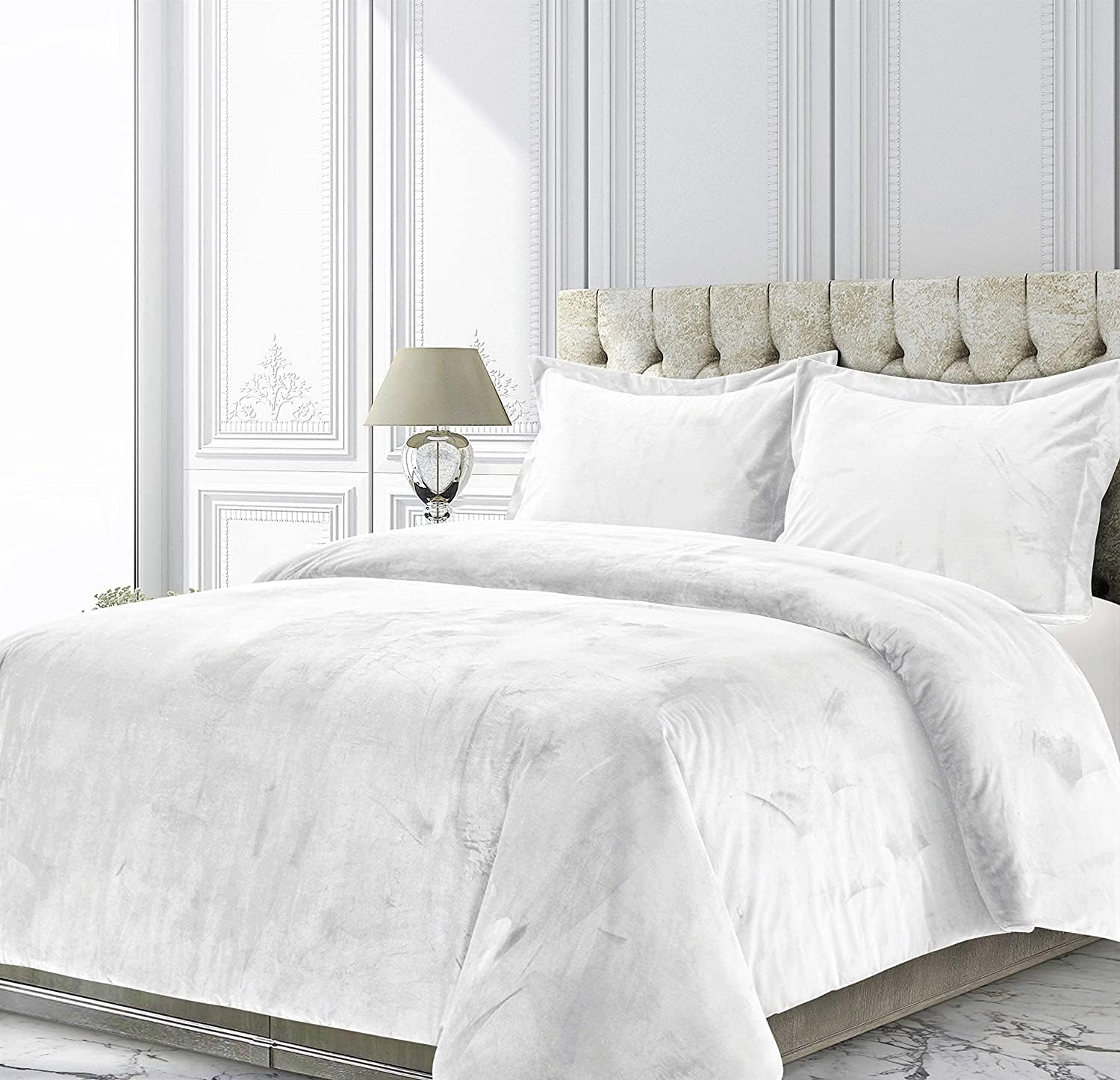 Velvet White Comforter Set Super King 3 Piece