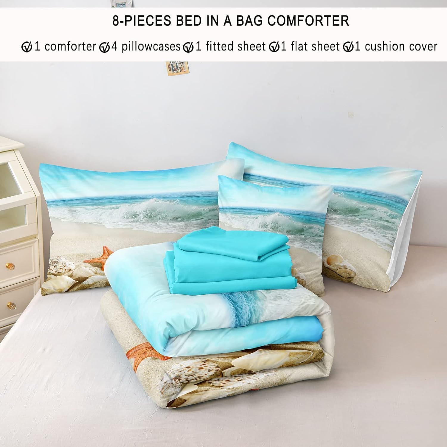 Bedbay Beach Themed Comforter Set - Cal King Aqua