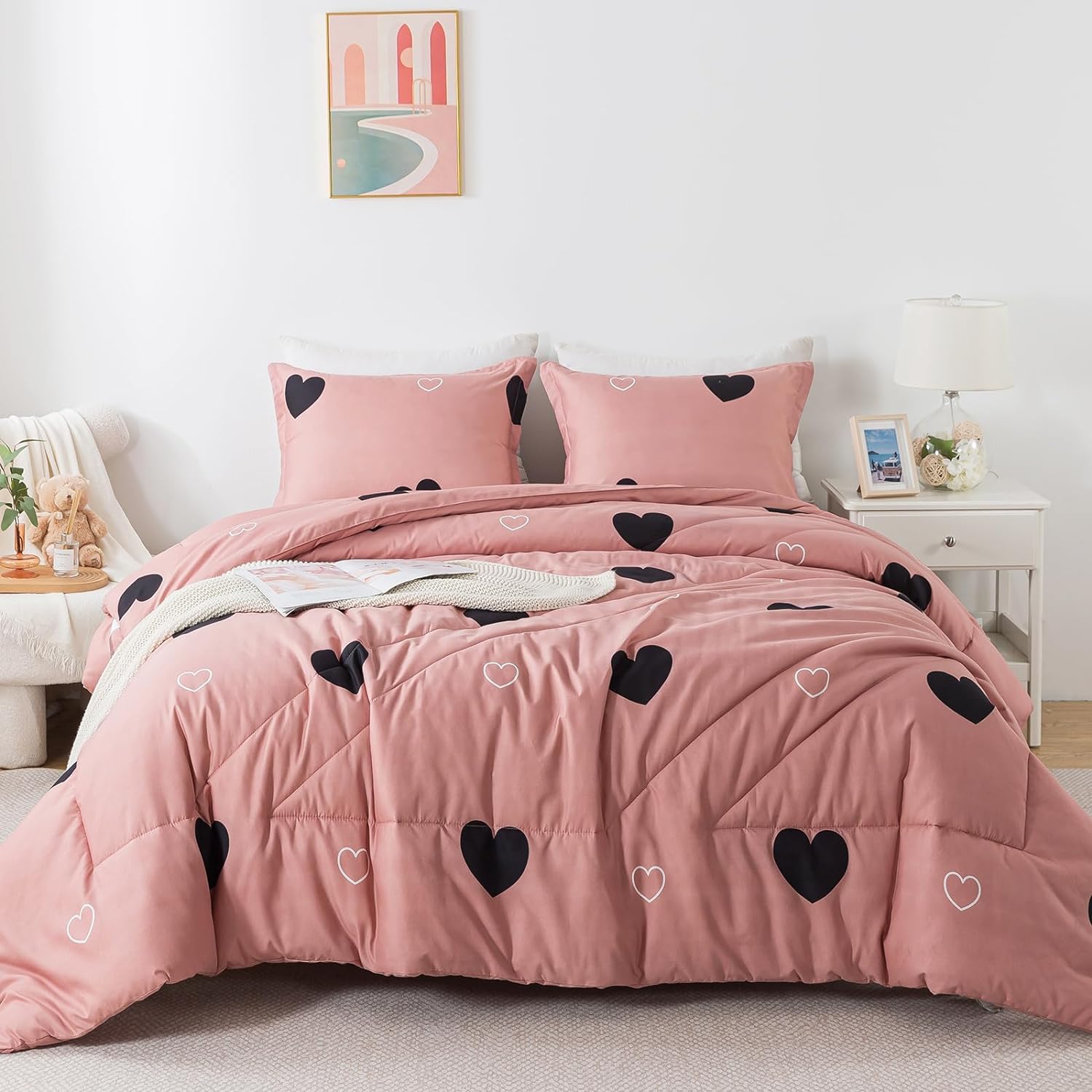Love Pattern Cameo Brown Comforter Set 3 Piece