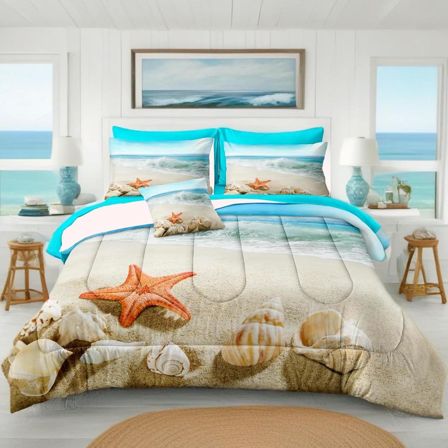 Bedbay Beach Themed Comforter Set - Cal King Aqua