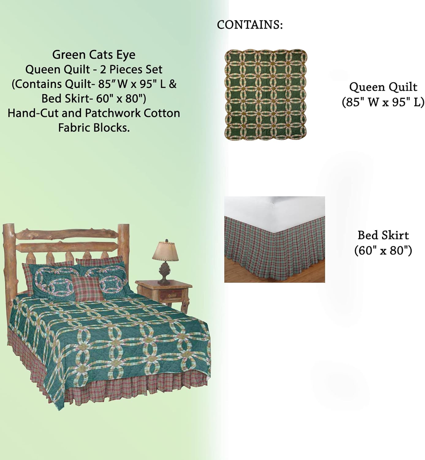 Patch Magic Green Cats Eye Queen Quilt Set