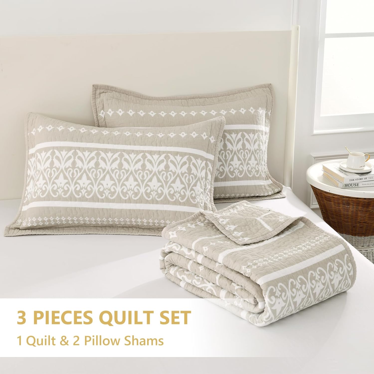 LORRIARD King Size Quilt Boho Bedding Set 3 Pieces