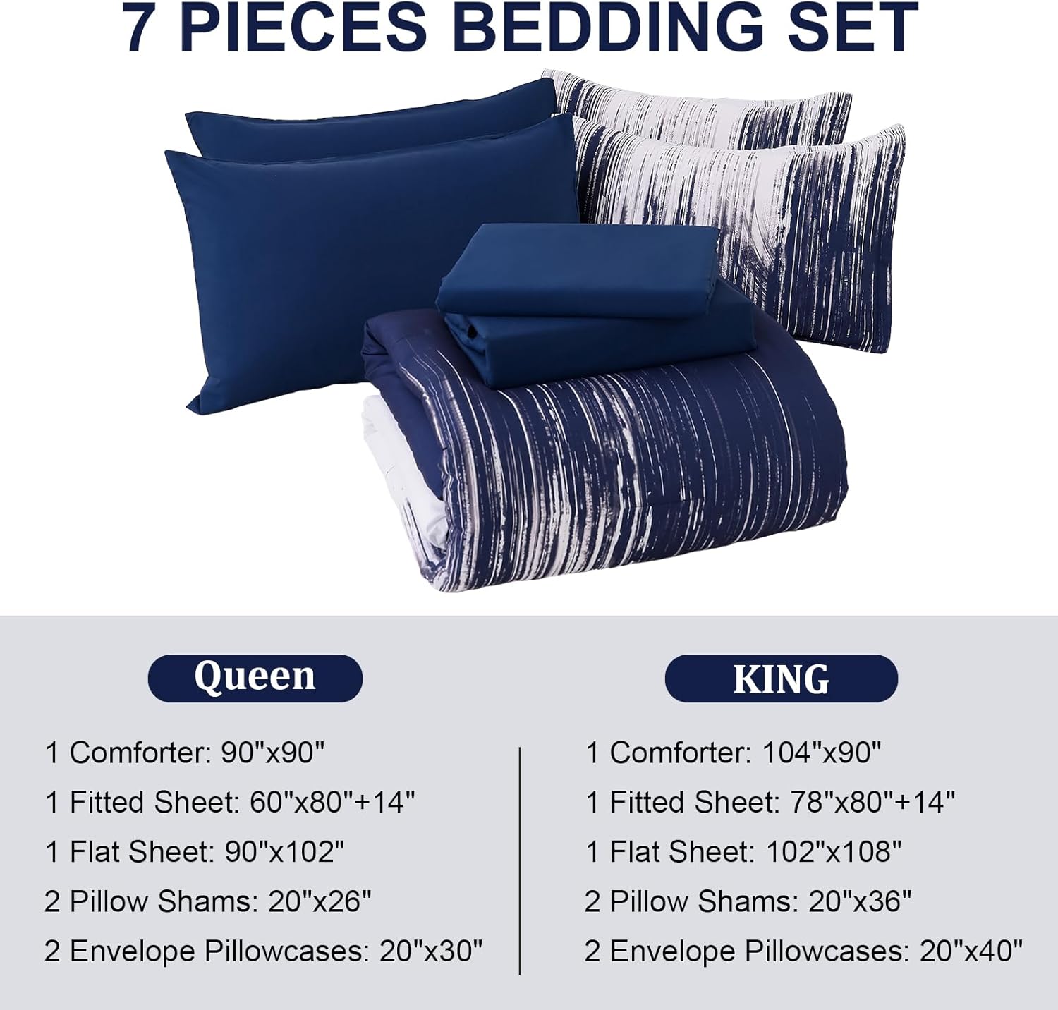 Dinjoy Ombre Navy Blue Comforter Set 7 Pieces