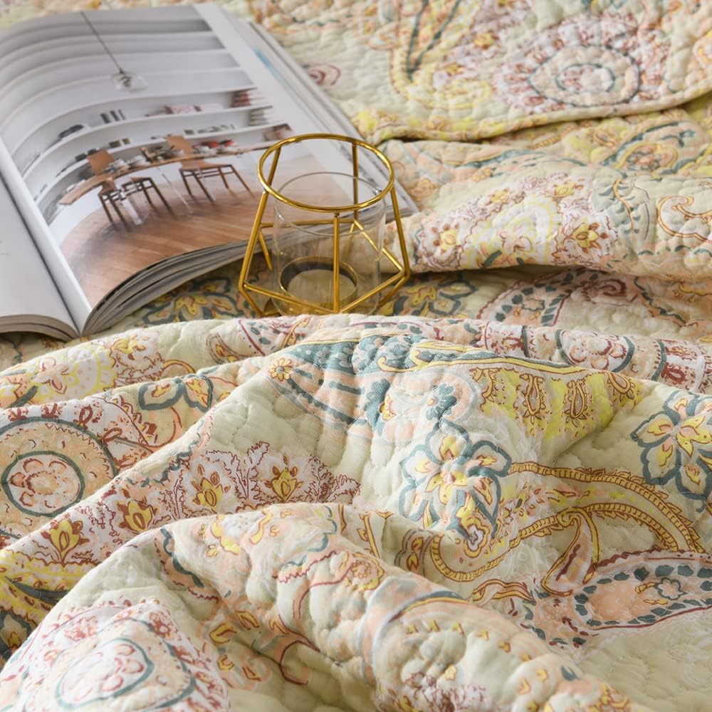 ENASAL Cotton Quilt Set with Reversible Bedspread and Pillowcases