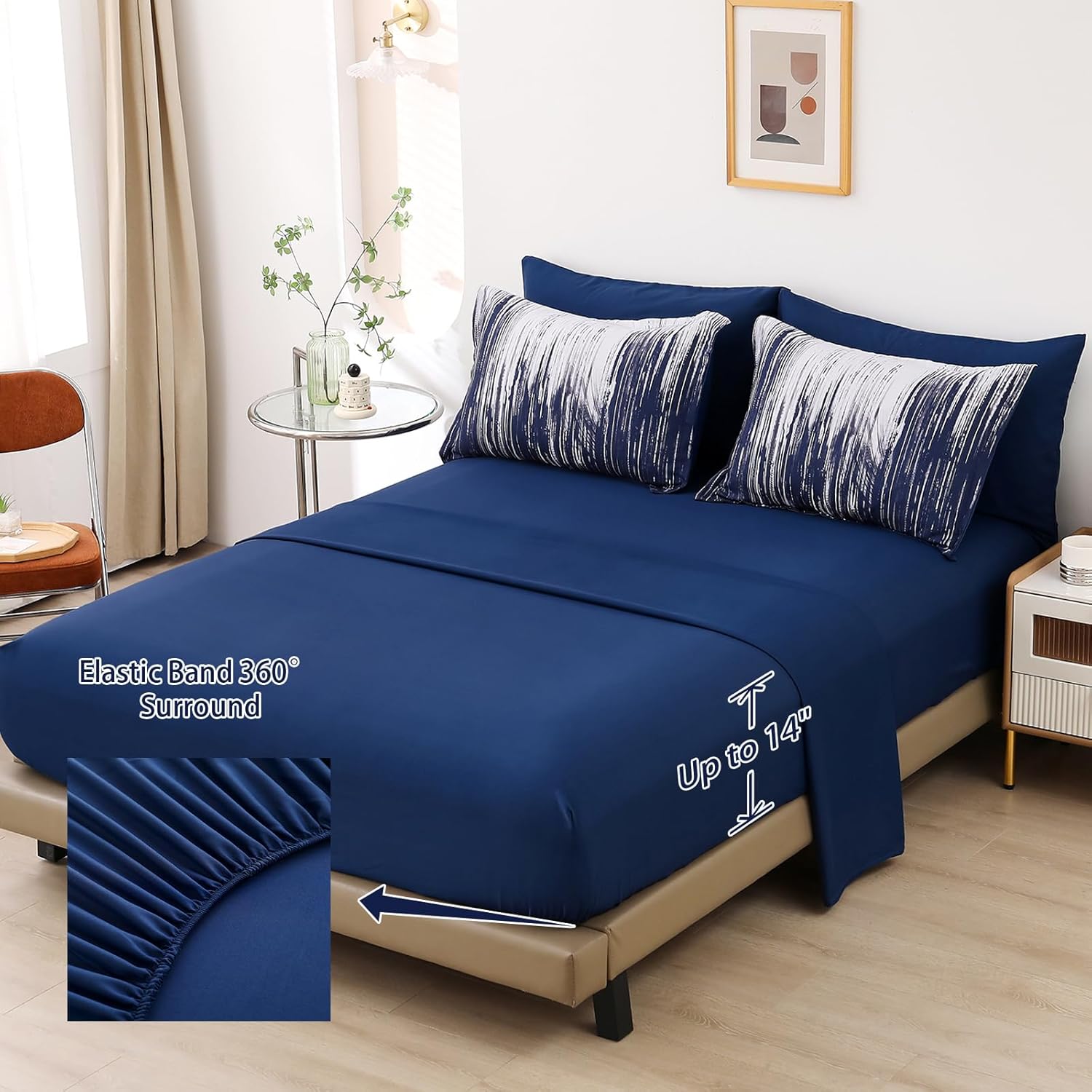 Dinjoy Ombre Navy Blue Comforter Set 7 Pieces