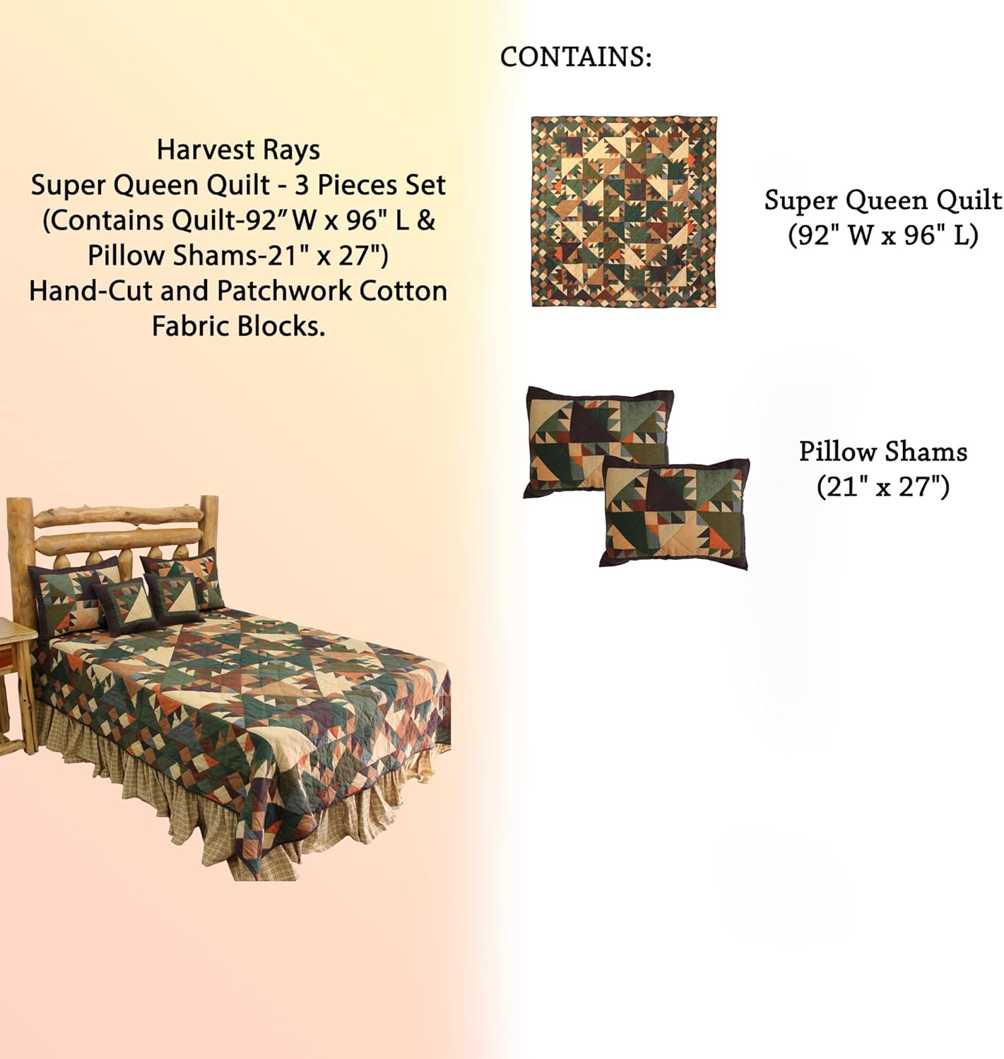 Patch Magic Harvest Rays Super Queen Quilt Set 3 Pieces
