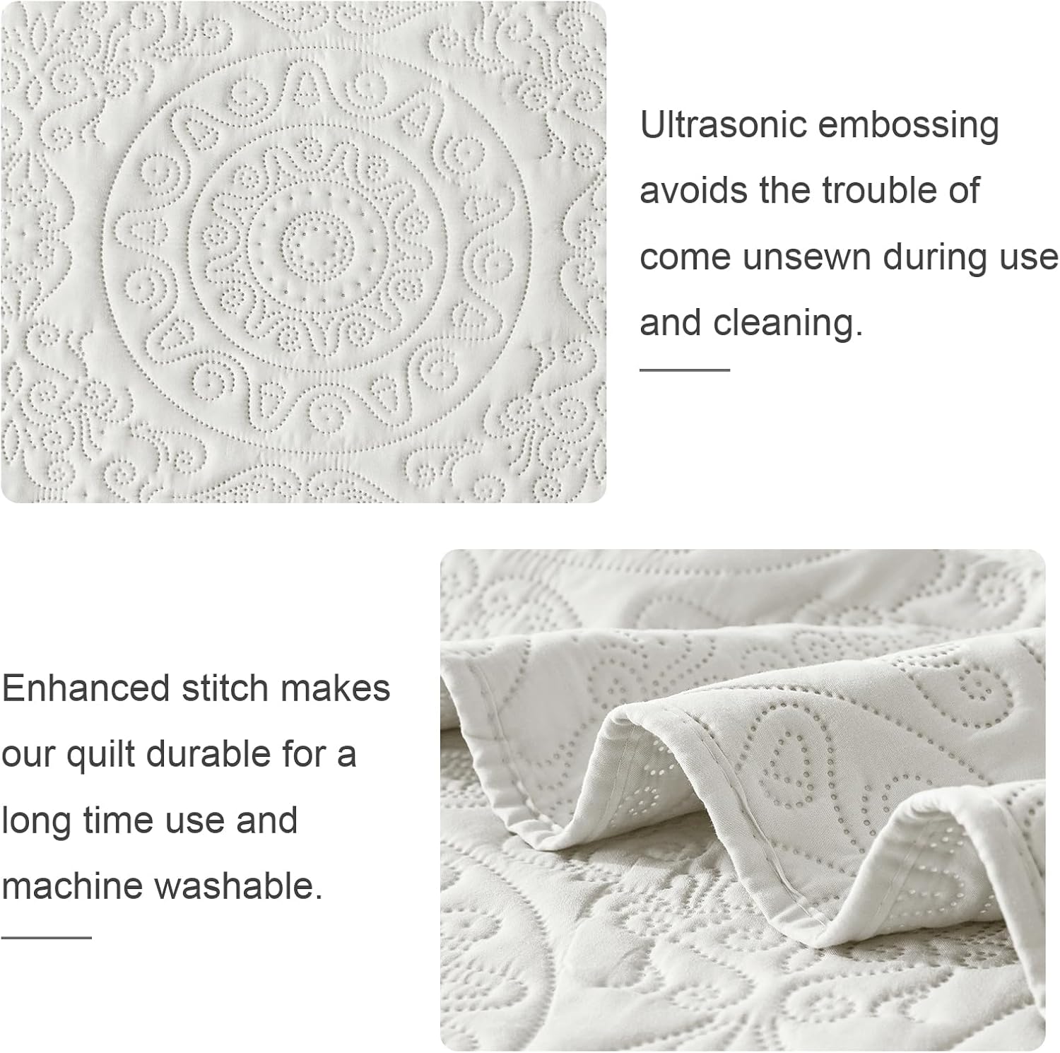 WURUIBO Cream White Quilt Set Queen Size 1