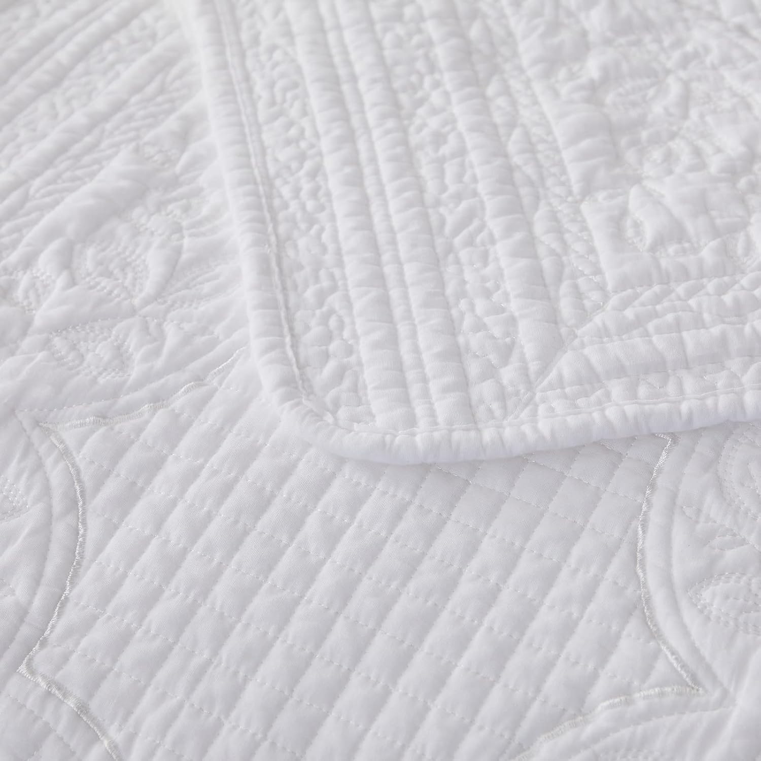 Brandream White Cotton Queen Quilt Set 3PCs