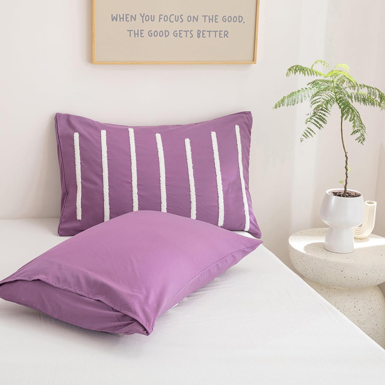 3Pcs Tufted Duvet Cover Set Purple Super King Comforter with Matching Pillows
