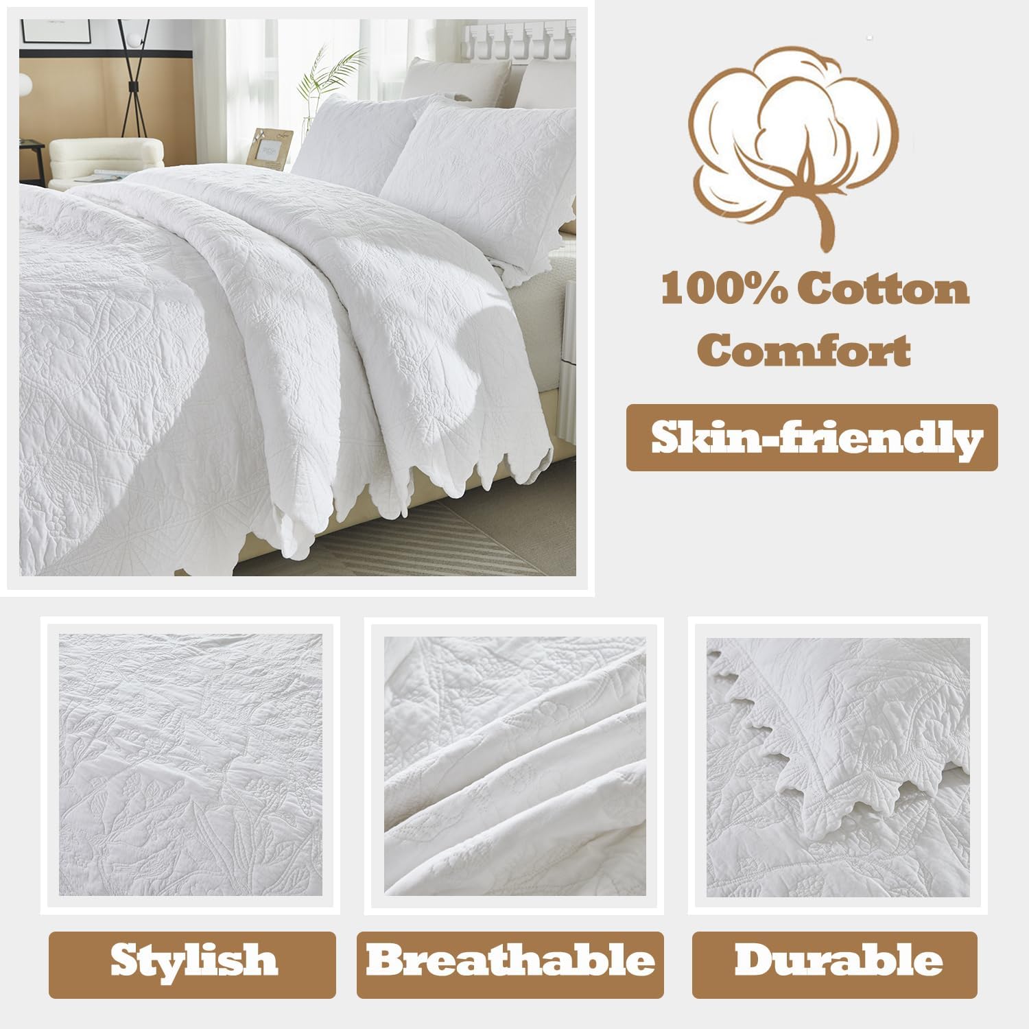 Brandream Country Birds Matelasse Quilt Set 3-Piece