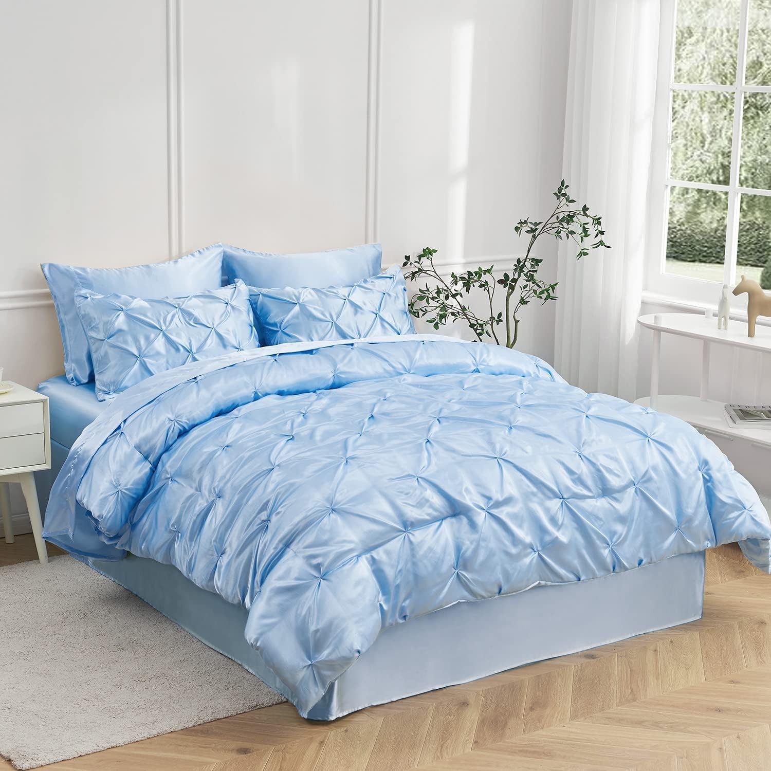 Light Blue Silk Satin Bed in Bag 8 Piece Set Full XL