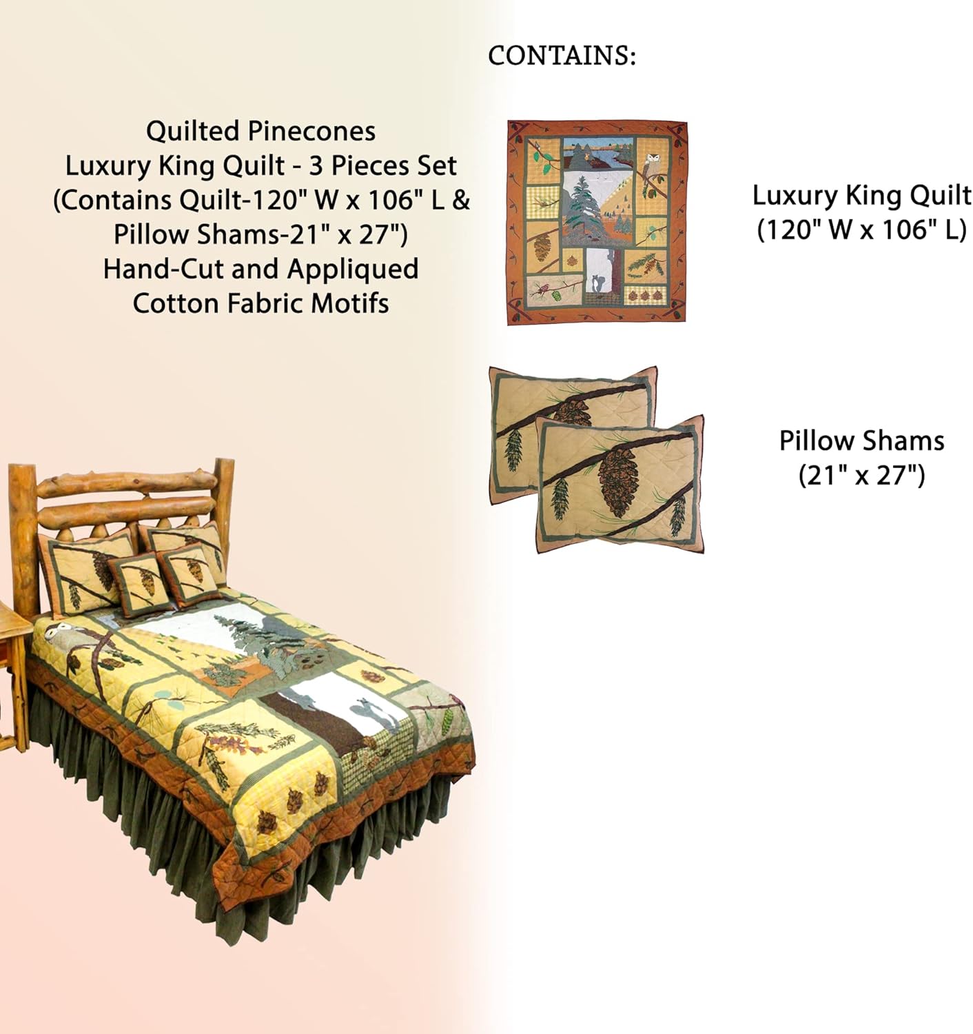 Patch Magic Quilts Quilted Pinecones Luxury King Set