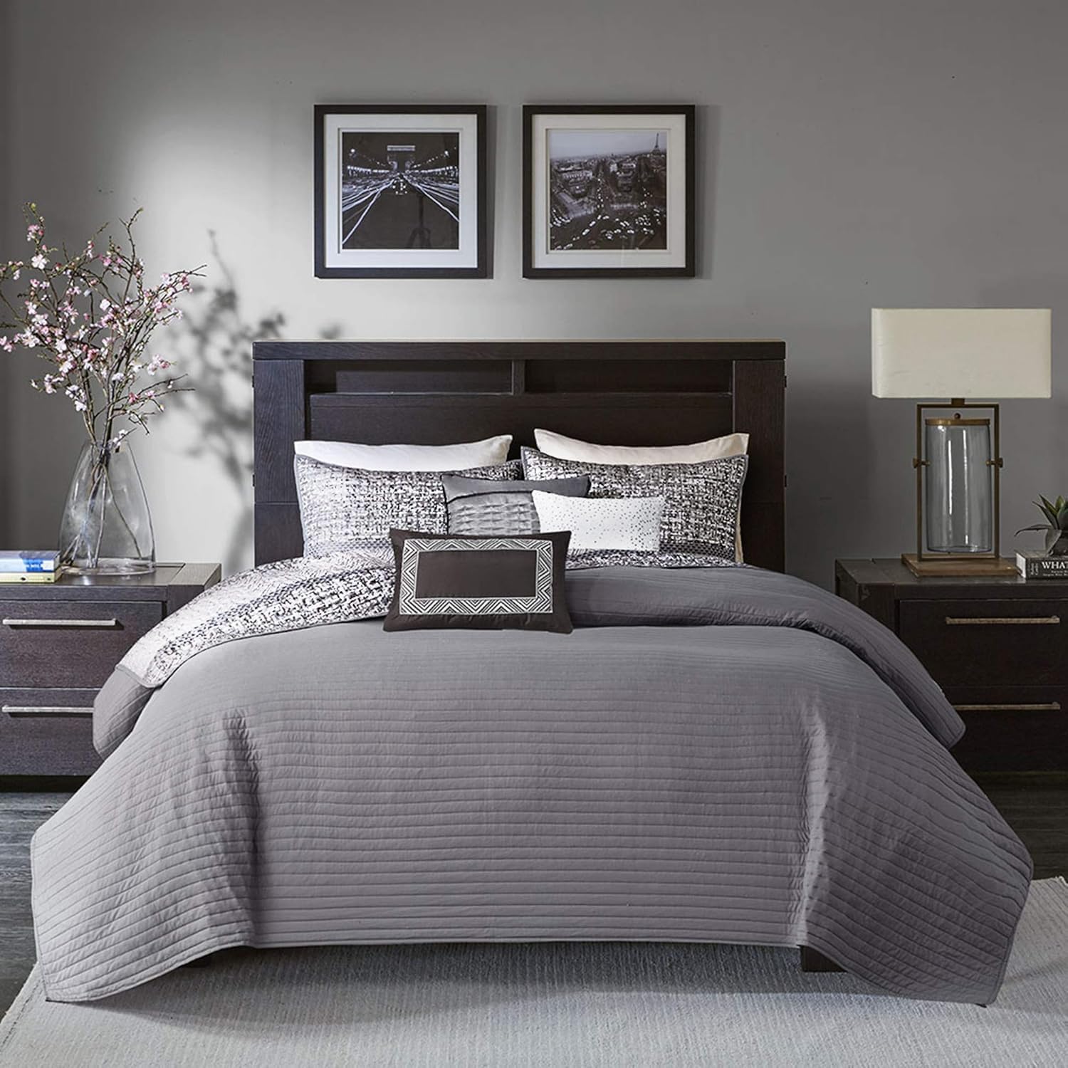 Madison Park King Quilt Set with Glitter Accent Chevron GreyTaupe