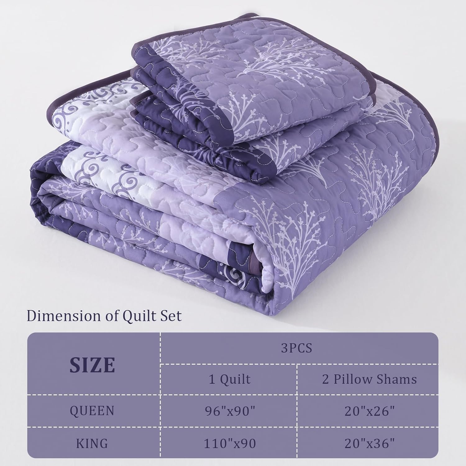 DJY Boho Quilt Set King Size Purple Striped Bedspread