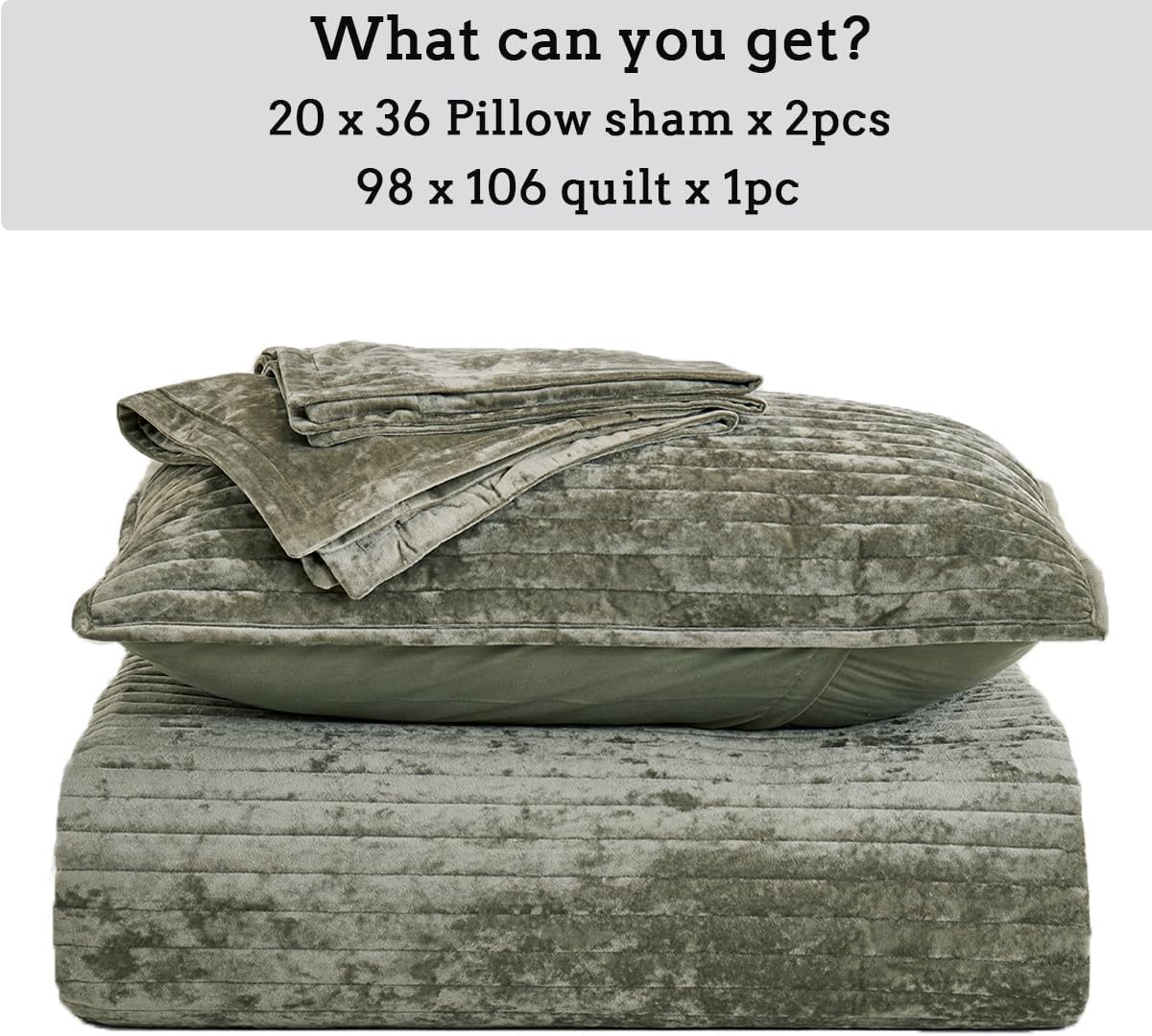COCOPLOCEUS 3-Piece Velvet King Quilt Set Army Green