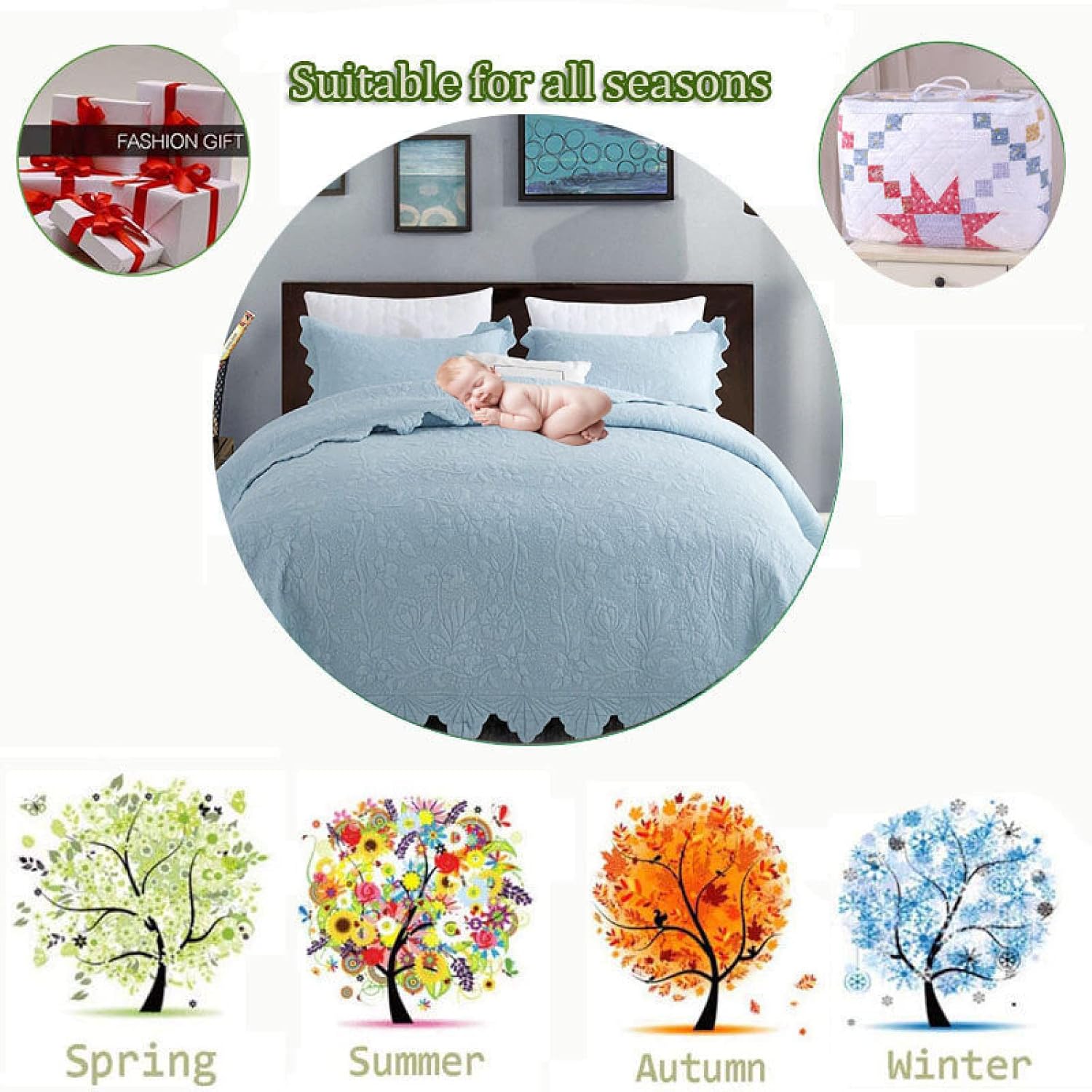 MLHK Cotton Bedspread Set 3 Piece Super King Size