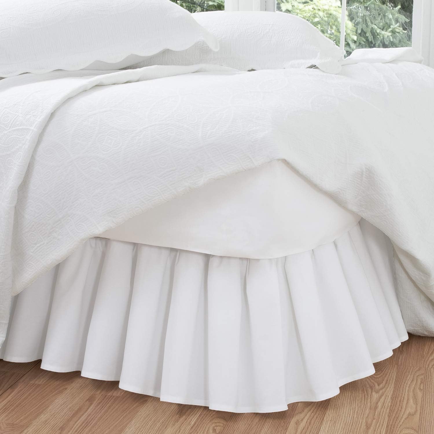 FRESH IDEAS Bedskirt with Ruffles White Twin 18 Drop Length