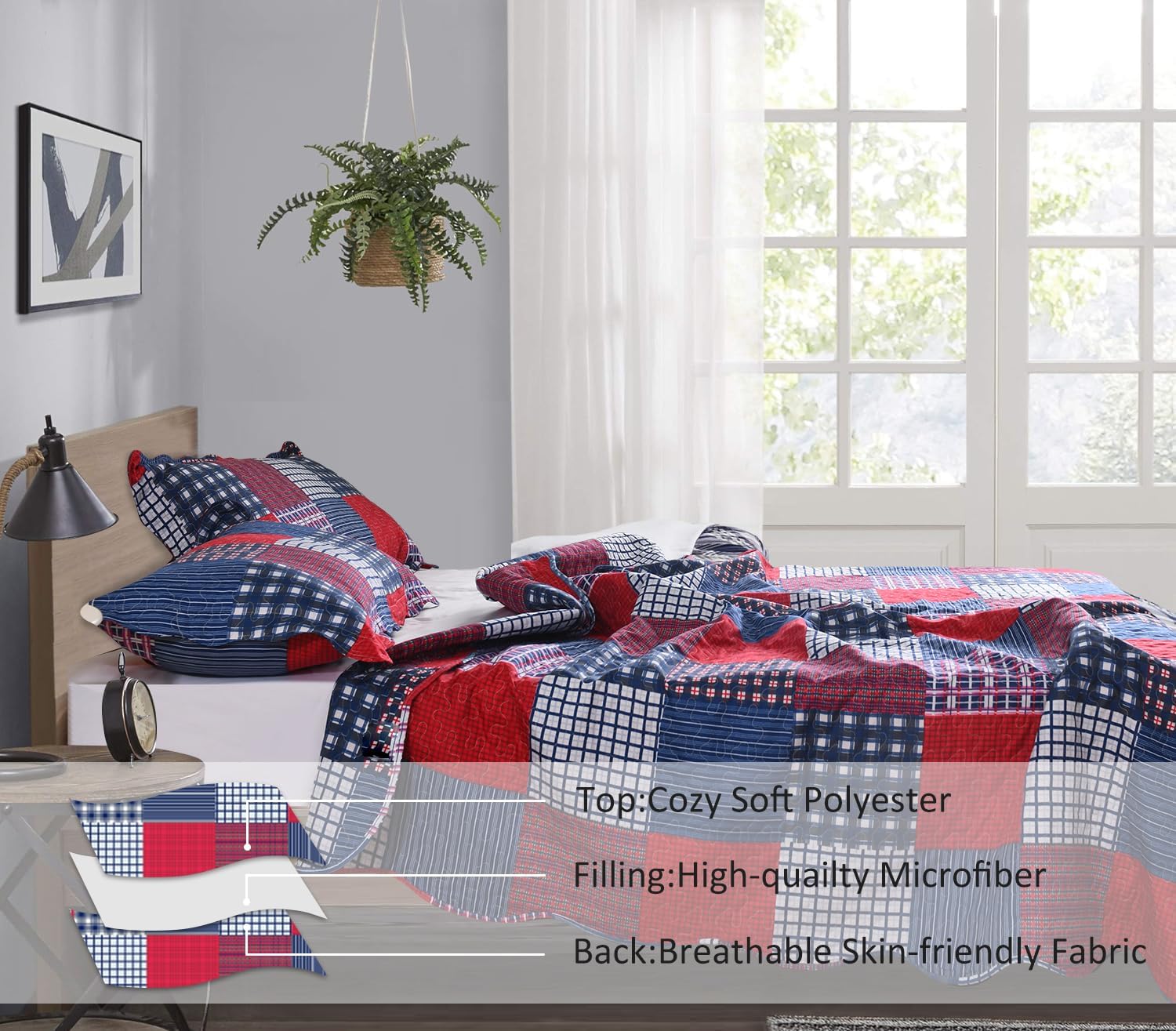 Jessy Home Plaid Quilt Set King Size Bedspread Coverlet