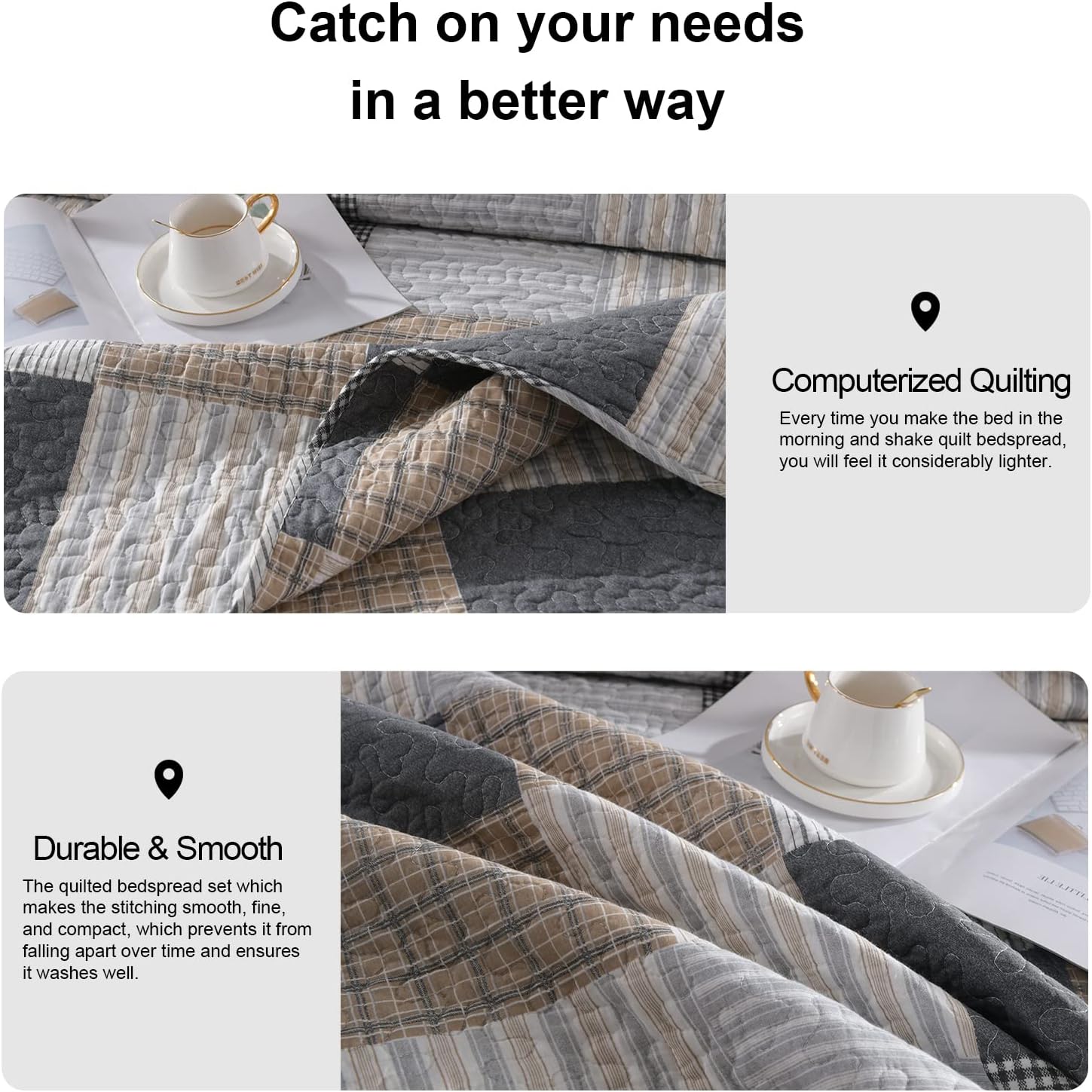 Pangushan Queen Size Patchwork Plaid Quilt Set