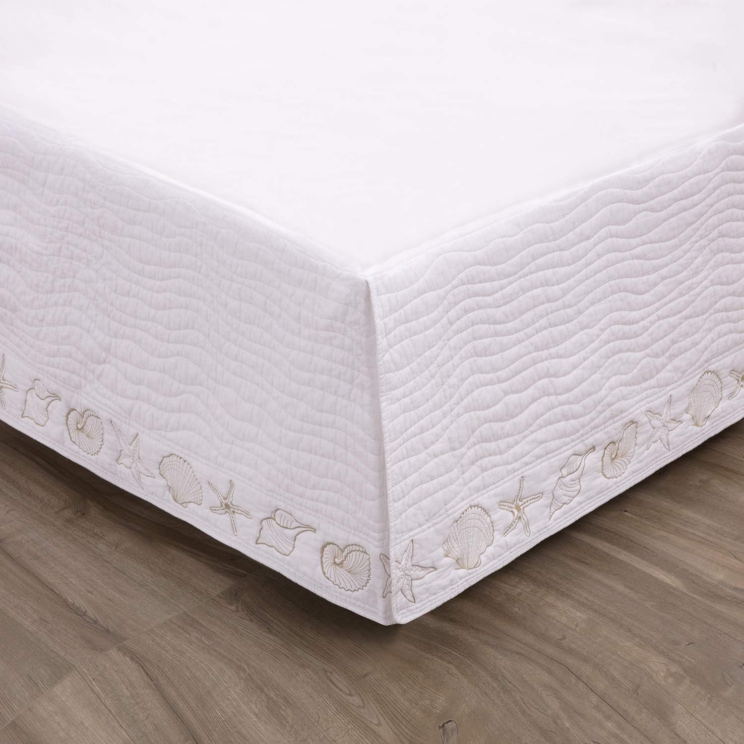 Greenland Home Coastal Seashell Embroidered Bed Skirt Full Size