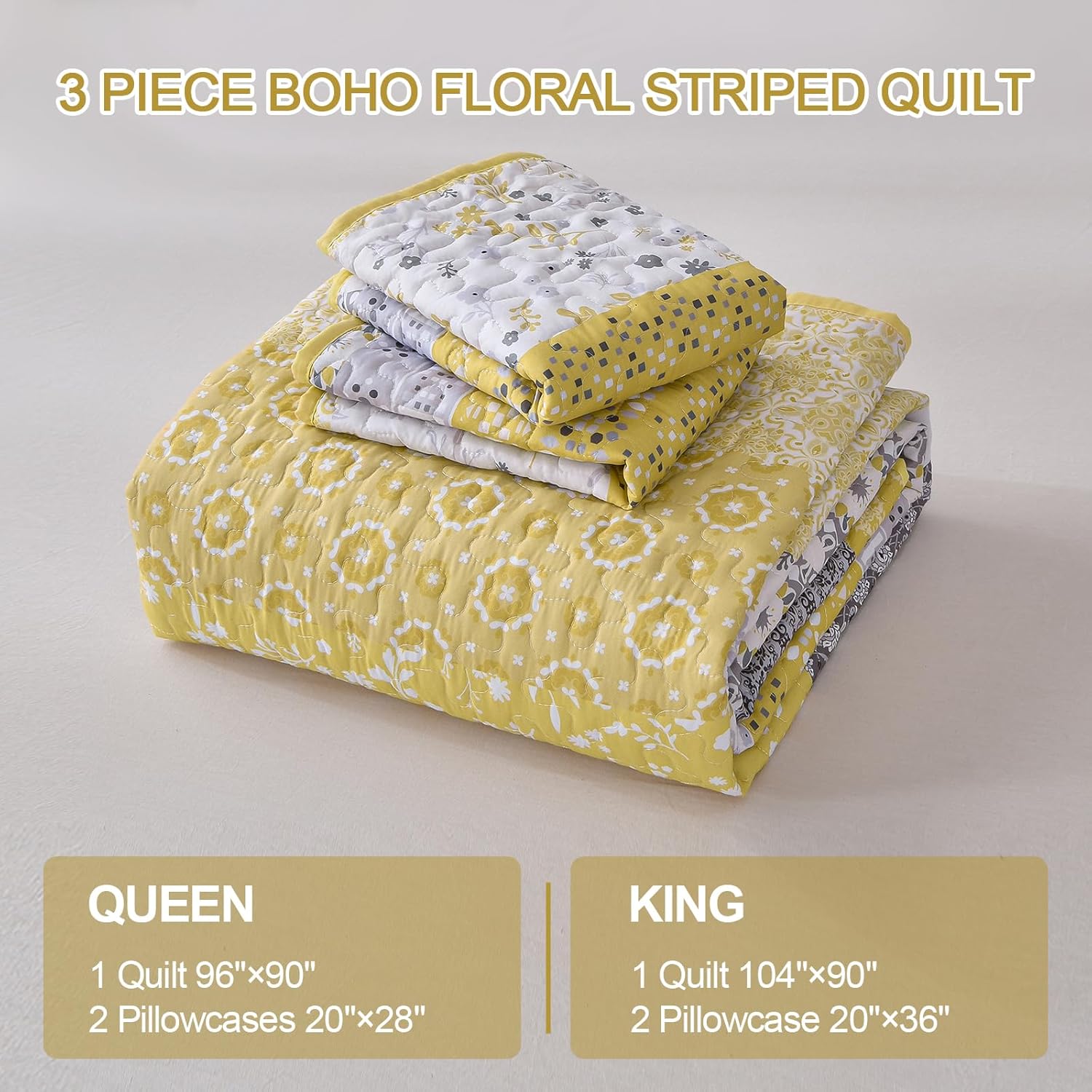 WONGS BEDDING Boho Yellow Quilt Set California King 1